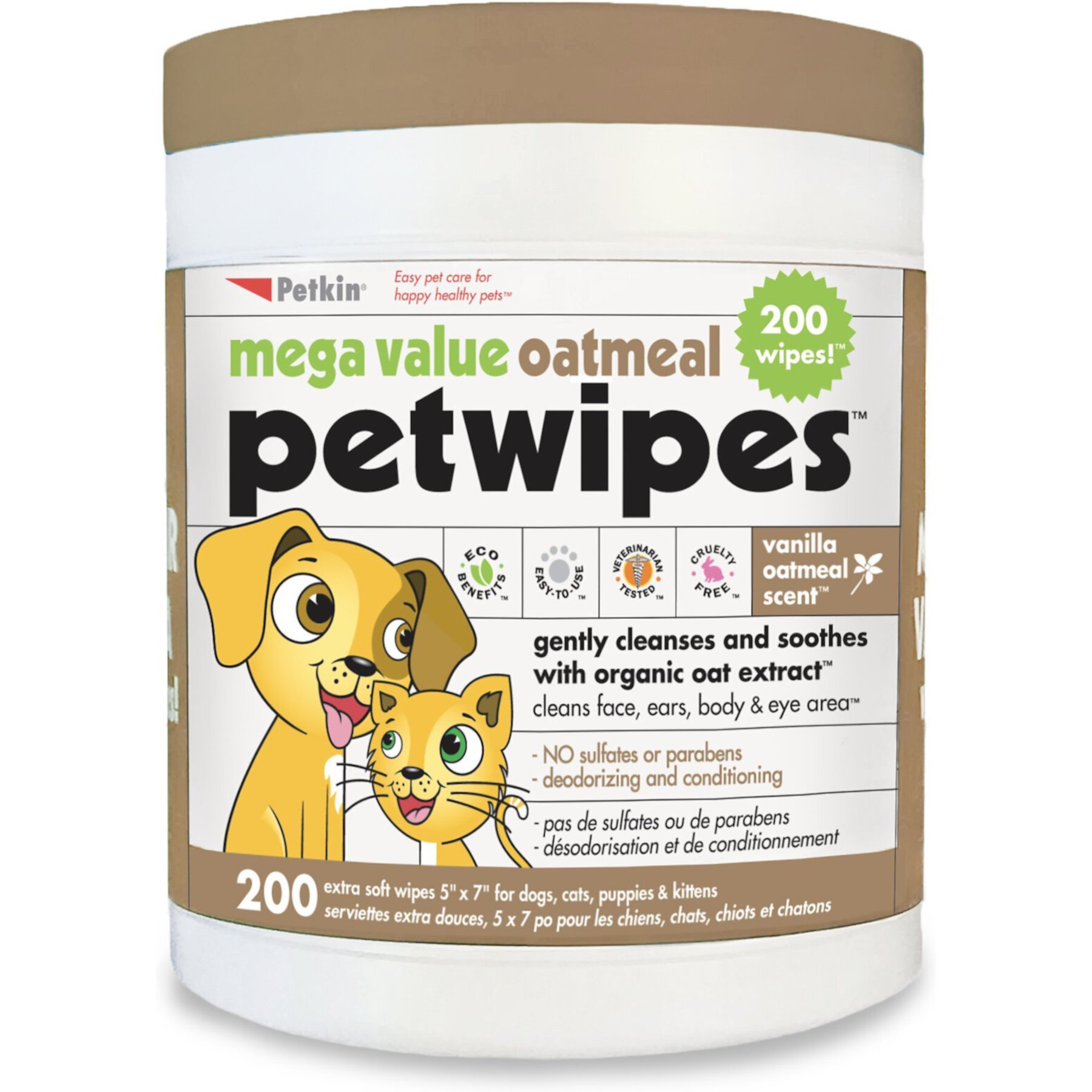 Petkin Mega Value Oatmeal Petwipes Dog & Cat Wipes Petkin