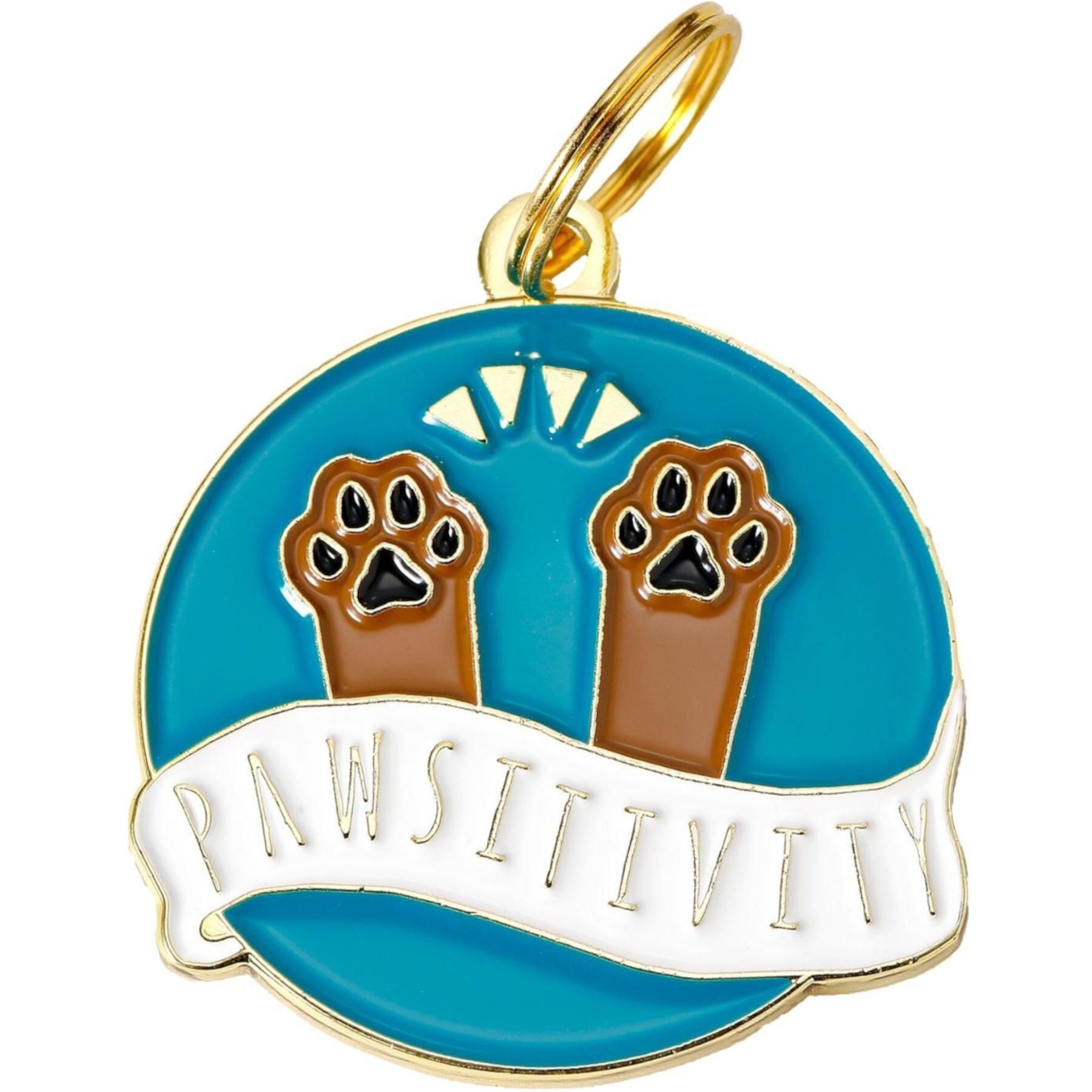 Two Tails Pet Company Pawsitvity Brass Non-Personalized Dog & Cat ID Tag, Green Two Tails Pet Company