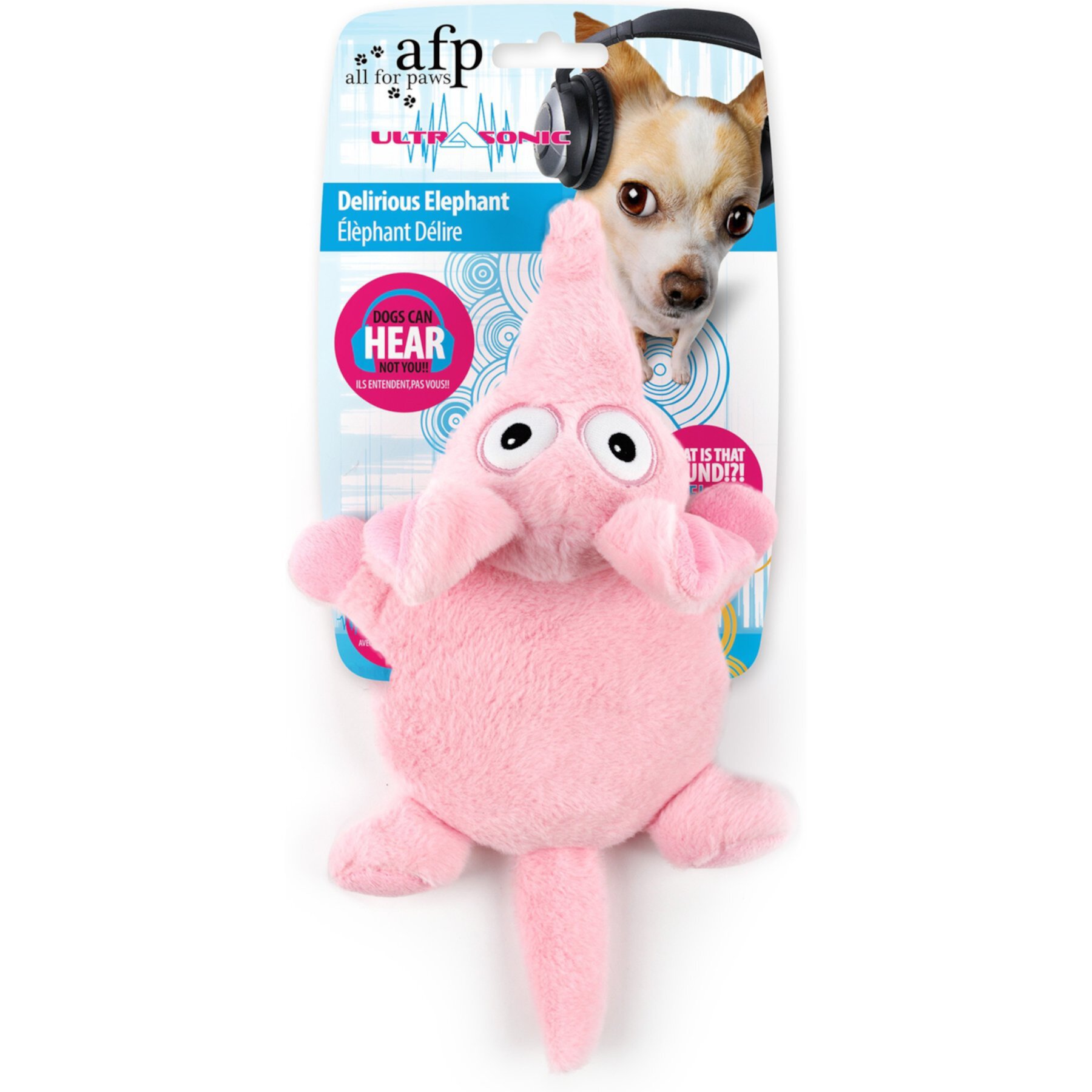 allforpaws Ultrasonic Delirious Elephant Plush Dog Toy, Pink allforpaws