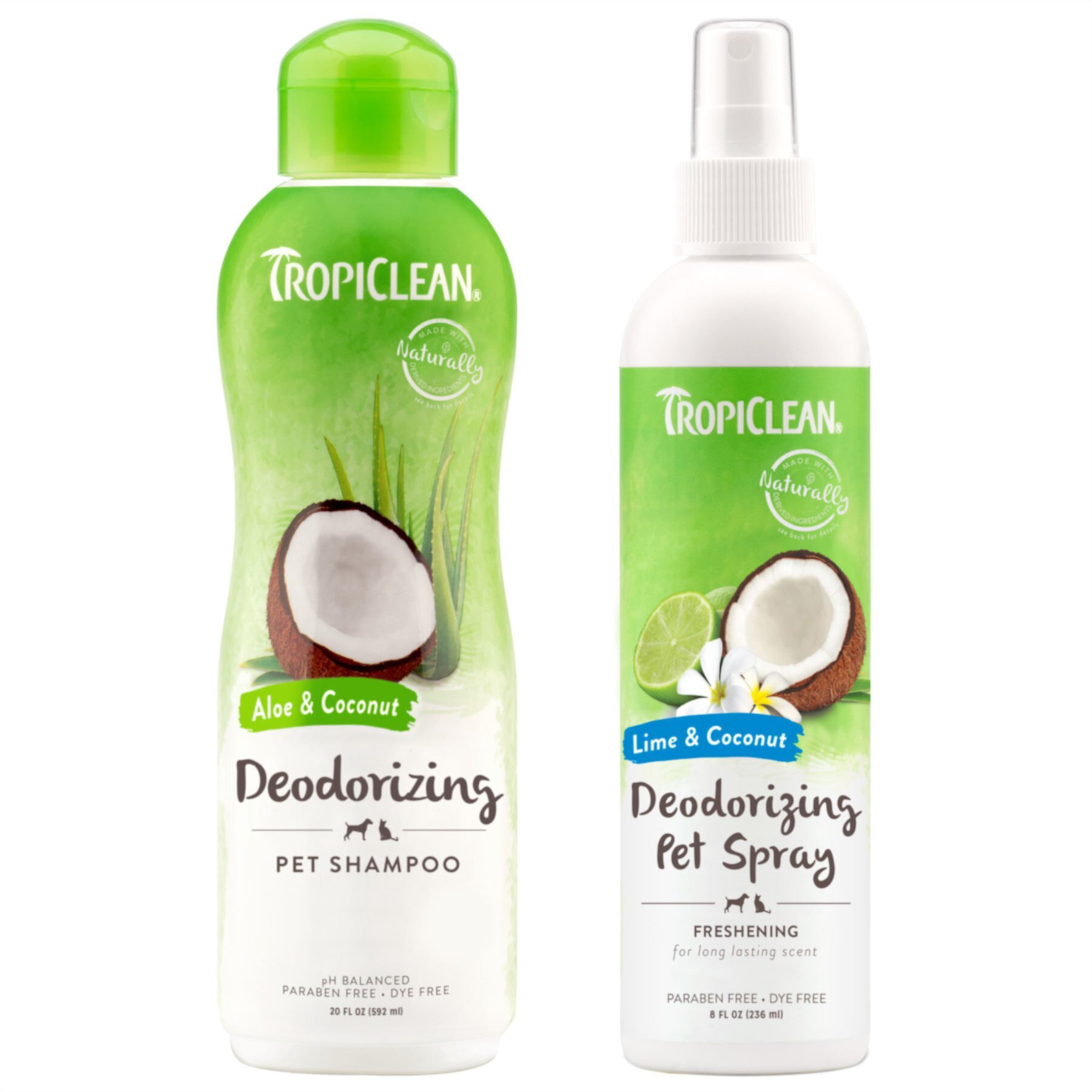 TropiClean Deodorizing Aloe & Coconut Dog & Cat Shampoo & TropiClean Lime & Coconut Deodorizing & Odor Eliminating Dog & Cat Spray TropiClean