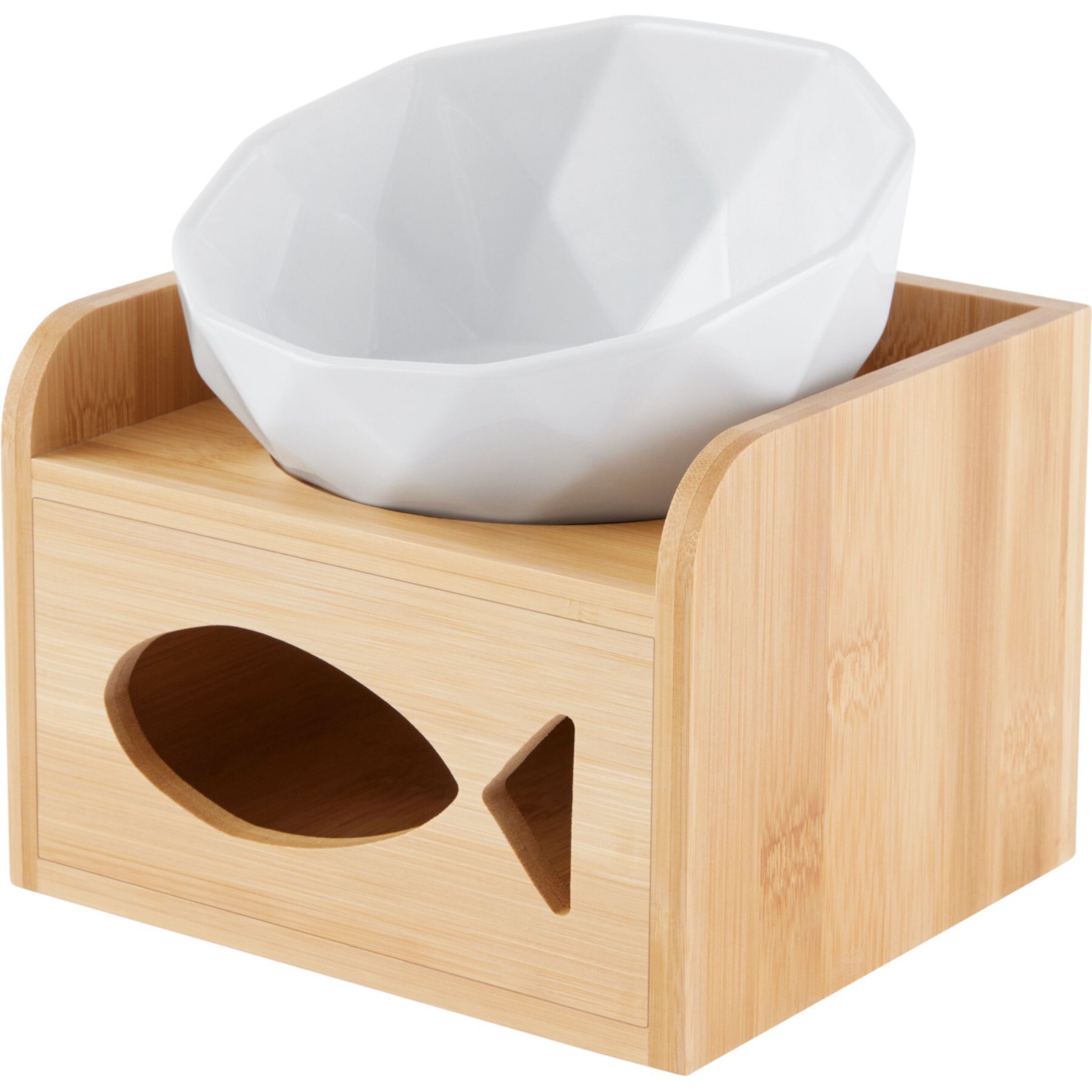 Frisco Elevated Non-Skid Ceramic Bowl & Bamboo Storage Frisco