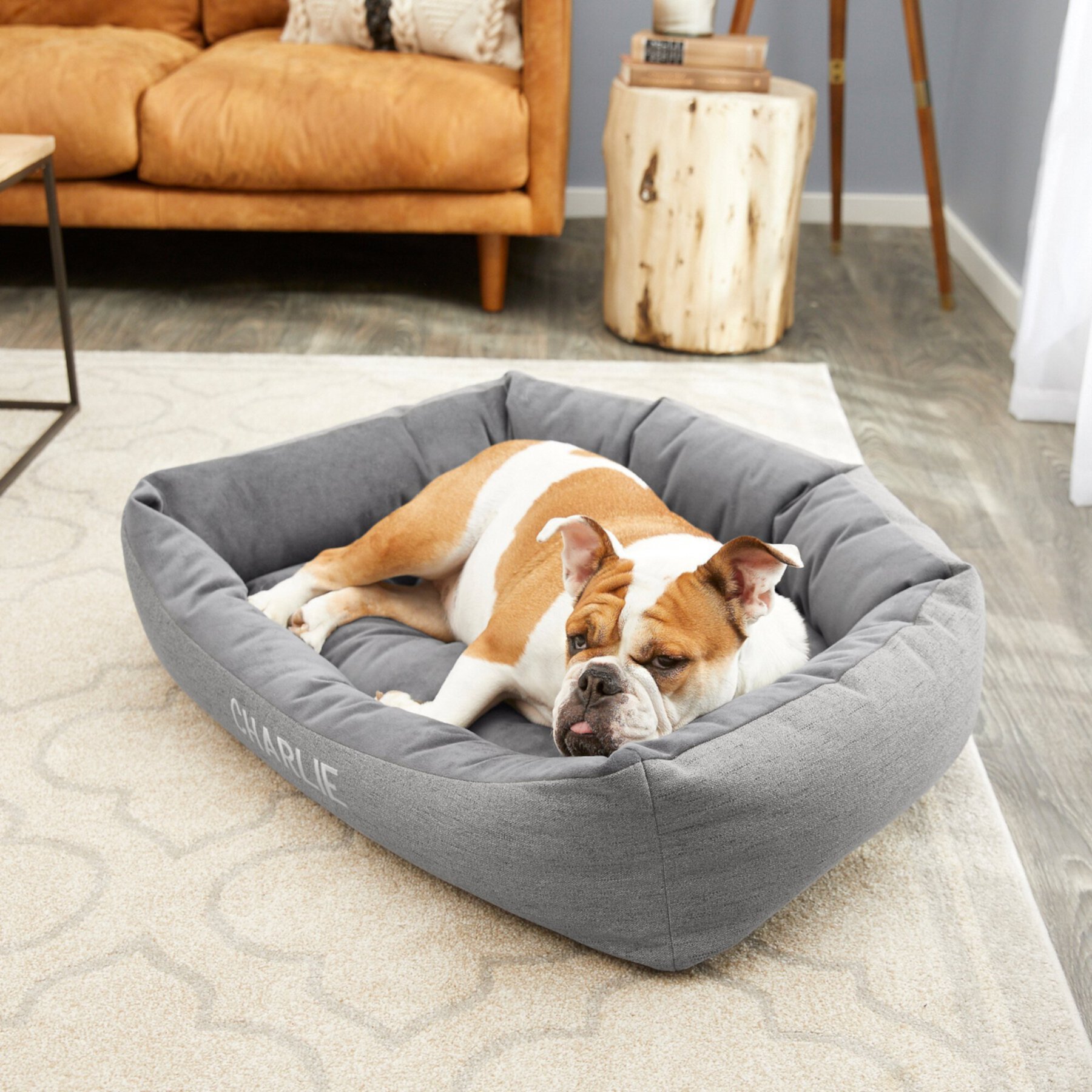 Frisco Rectangular Personalized Bolster Dog Bed w/Removable Cover, Dark Gray, X-Large Frisco