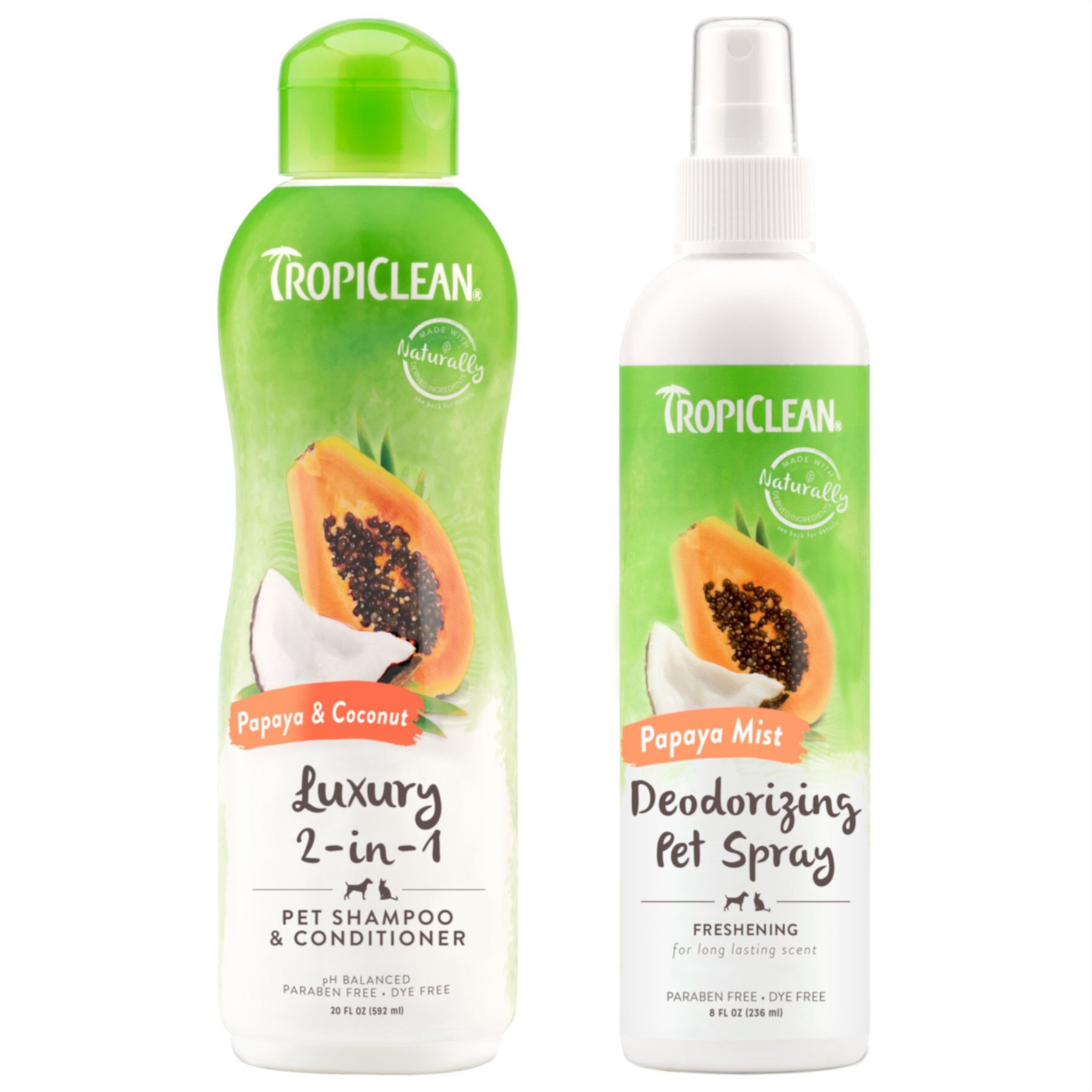 TropiClean Luxury 2-in-1 Papaya & Coconut Dog Shampoo & Conditioner & TropiClean Papaya Deodorizing & Odor Eliminating Dog & Cat Spray TropiClean