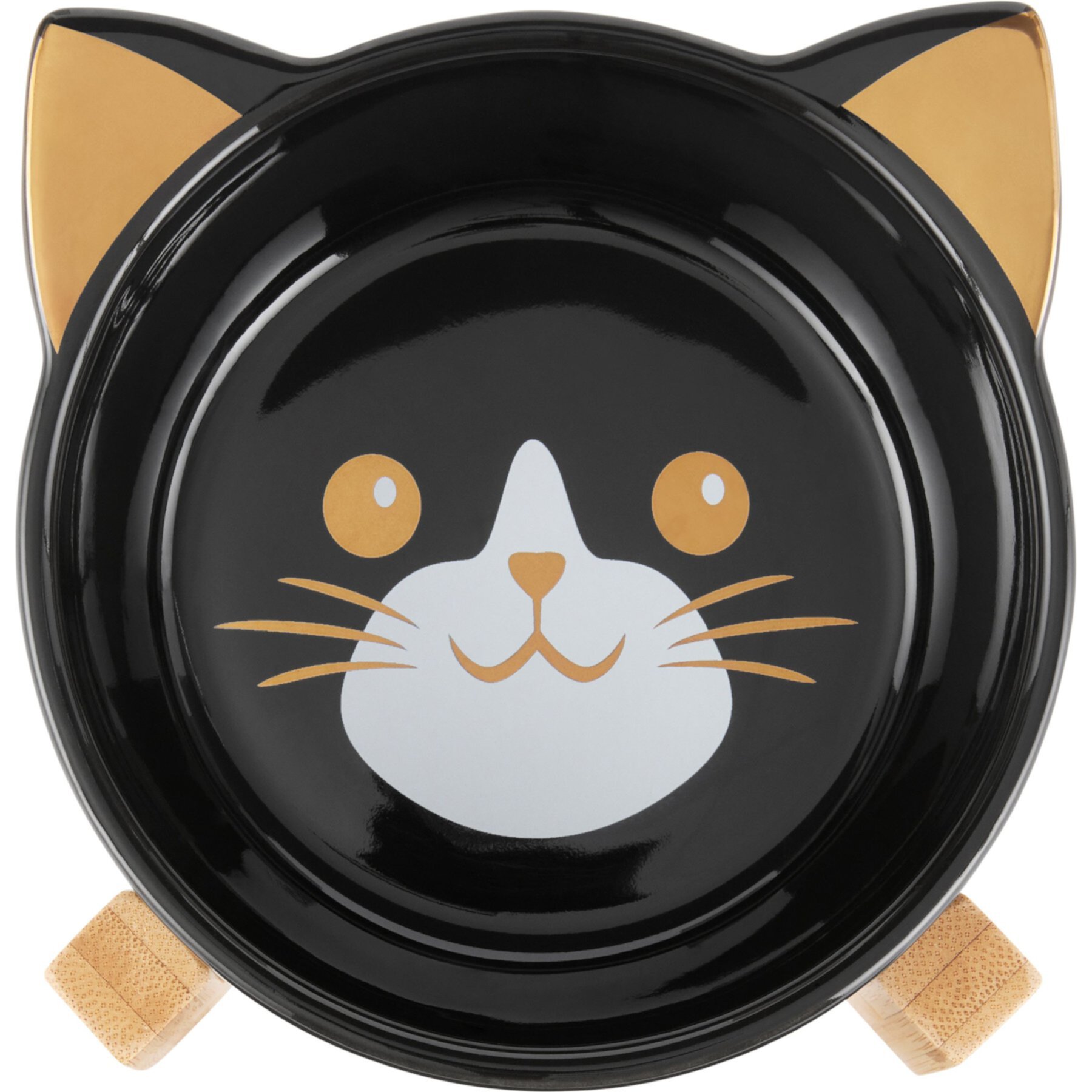 Frisco Cat Face Elevated Bamboo Non-Skid Ceramic Cat Bowl Frisco