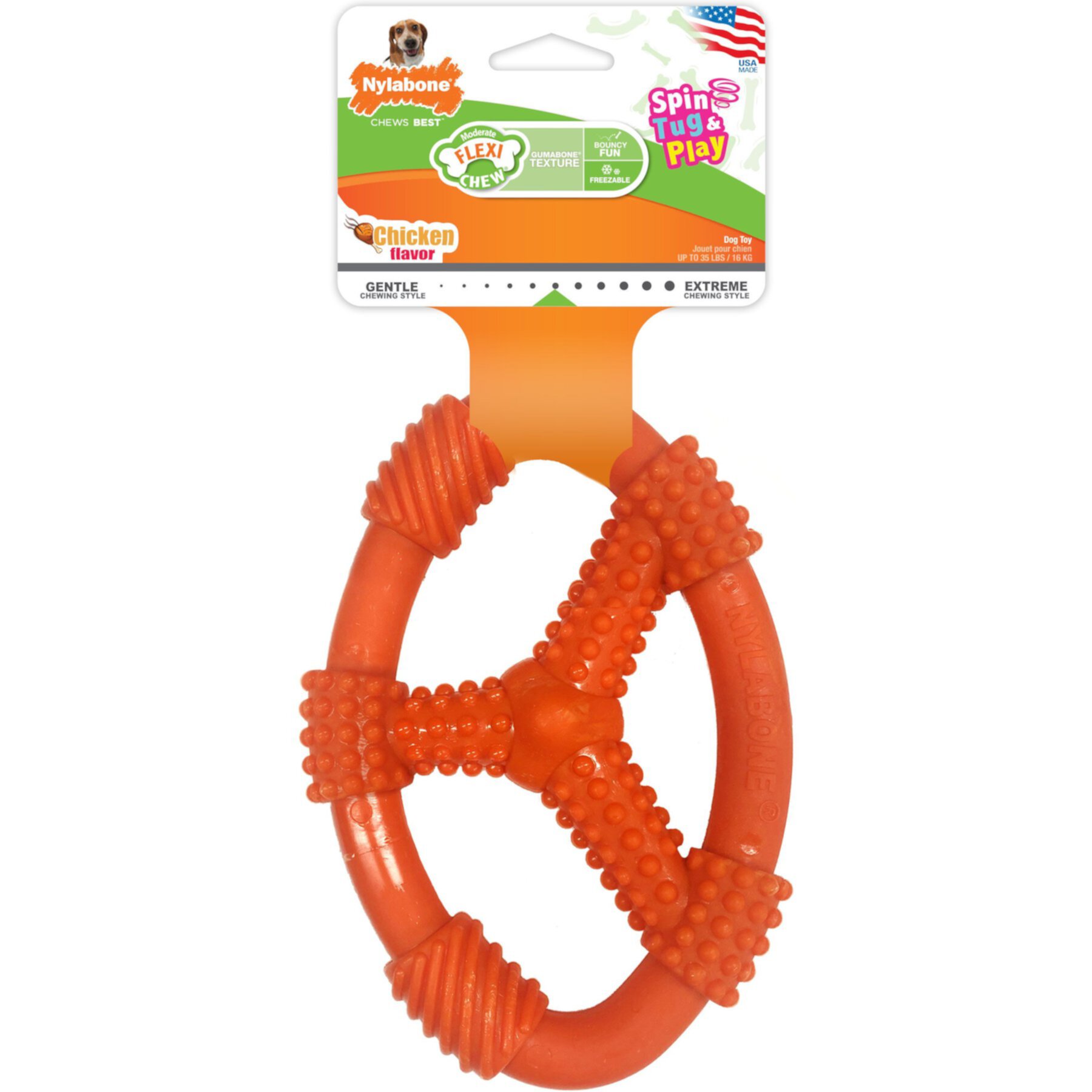 Nylabone Flexi Oval Ring Dog Chew Toy, Orange, Medium/Wolf Nylabone