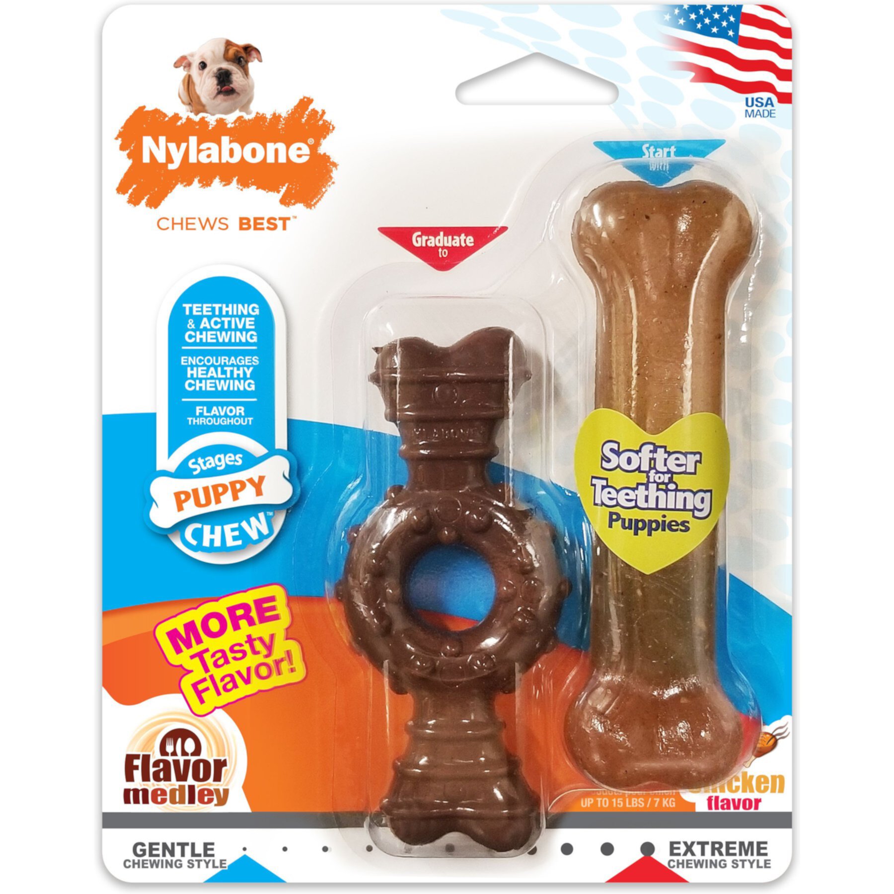 Nylabone Just for Puppies Teething Chew Ring Flavor Medley & Chicken Dog Bone, X-Small, 2 count Nylabone