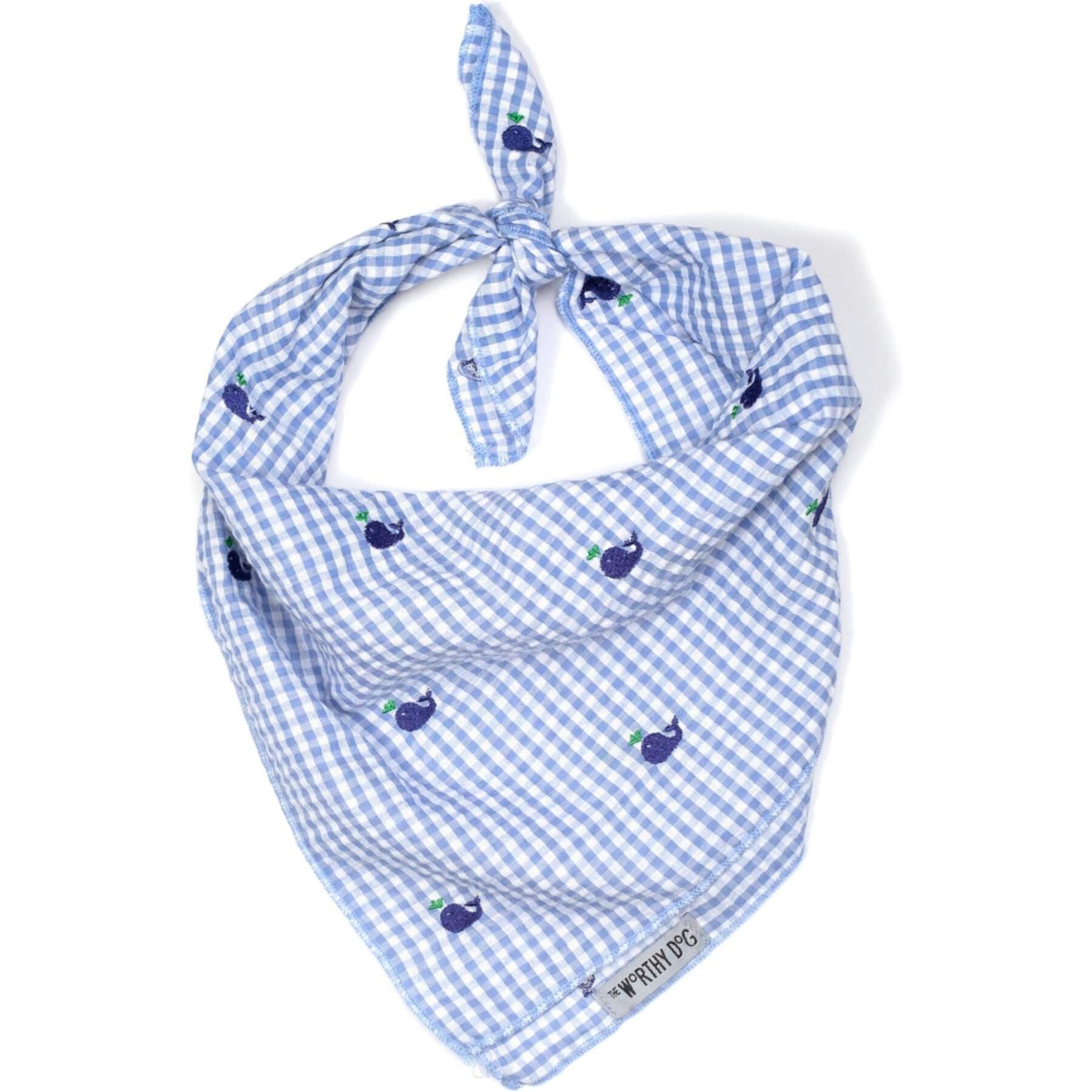 The Worthy Dog Gingham Whales Dog Bandana, Blue The Worthy Dog