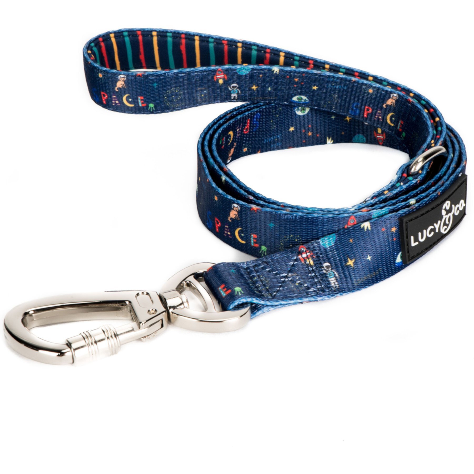 Lucy & Co. The Space Doodle Dog Leash, Navy: Small, 5-ft long, 3/5-in wide Lucy & Co.