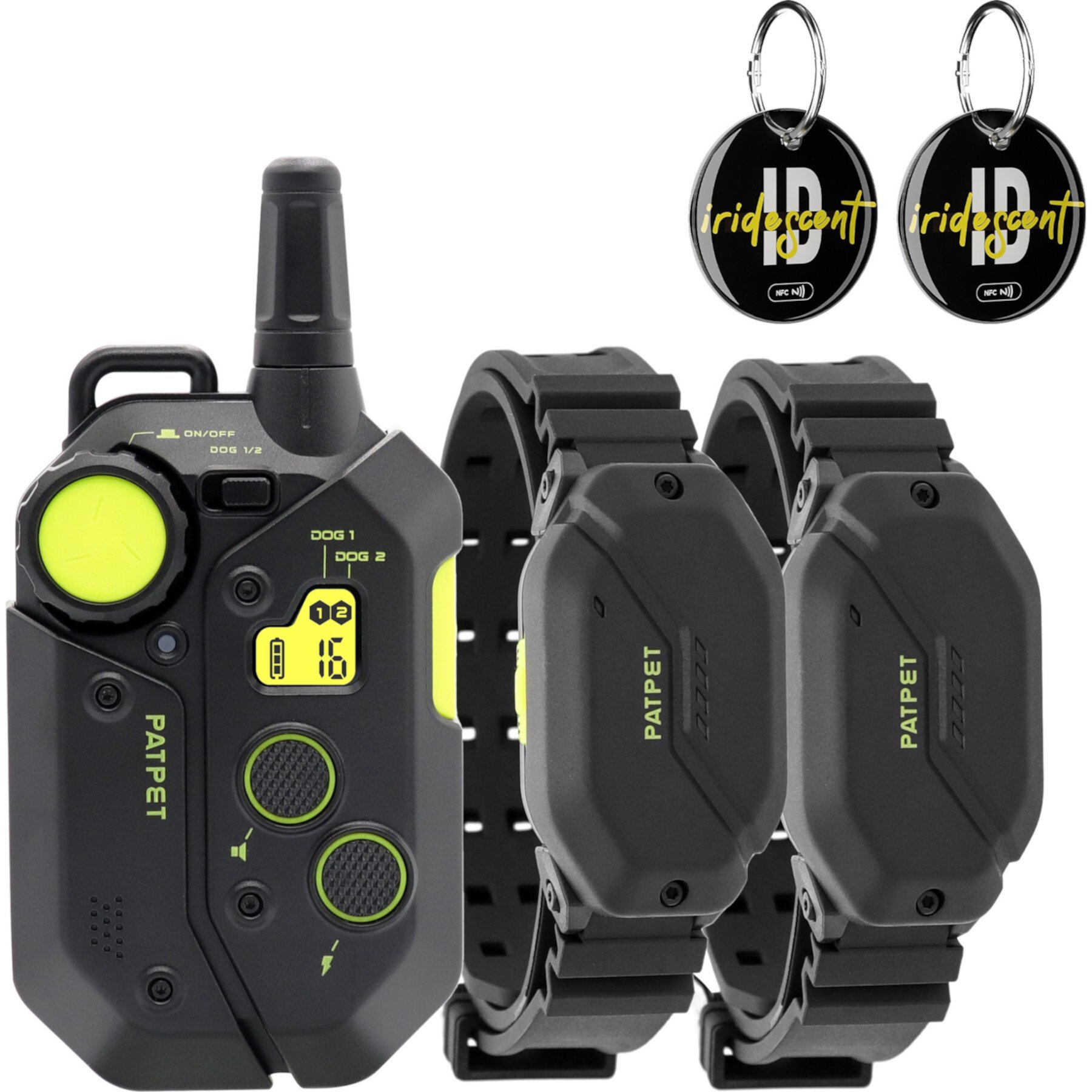 PATPET NFC Pet ID Tag & P910 3000-ft Outdoor Remote Dog Training Shock eCollar, Black, 2 count Patpet