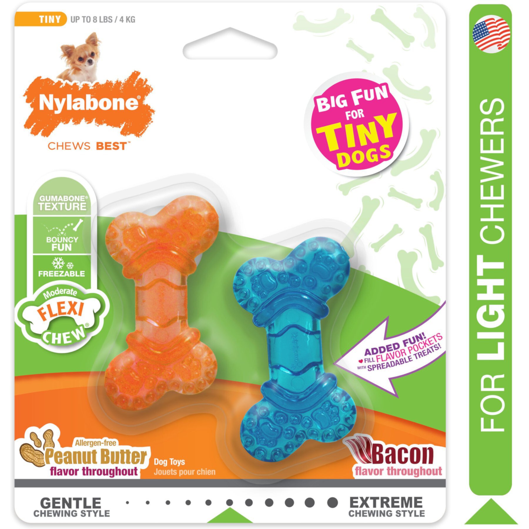 Nylabone Moderate Chew FlexiChew Dog Bone, Twin Pack, Peanut Butter & Bacon Nylabone