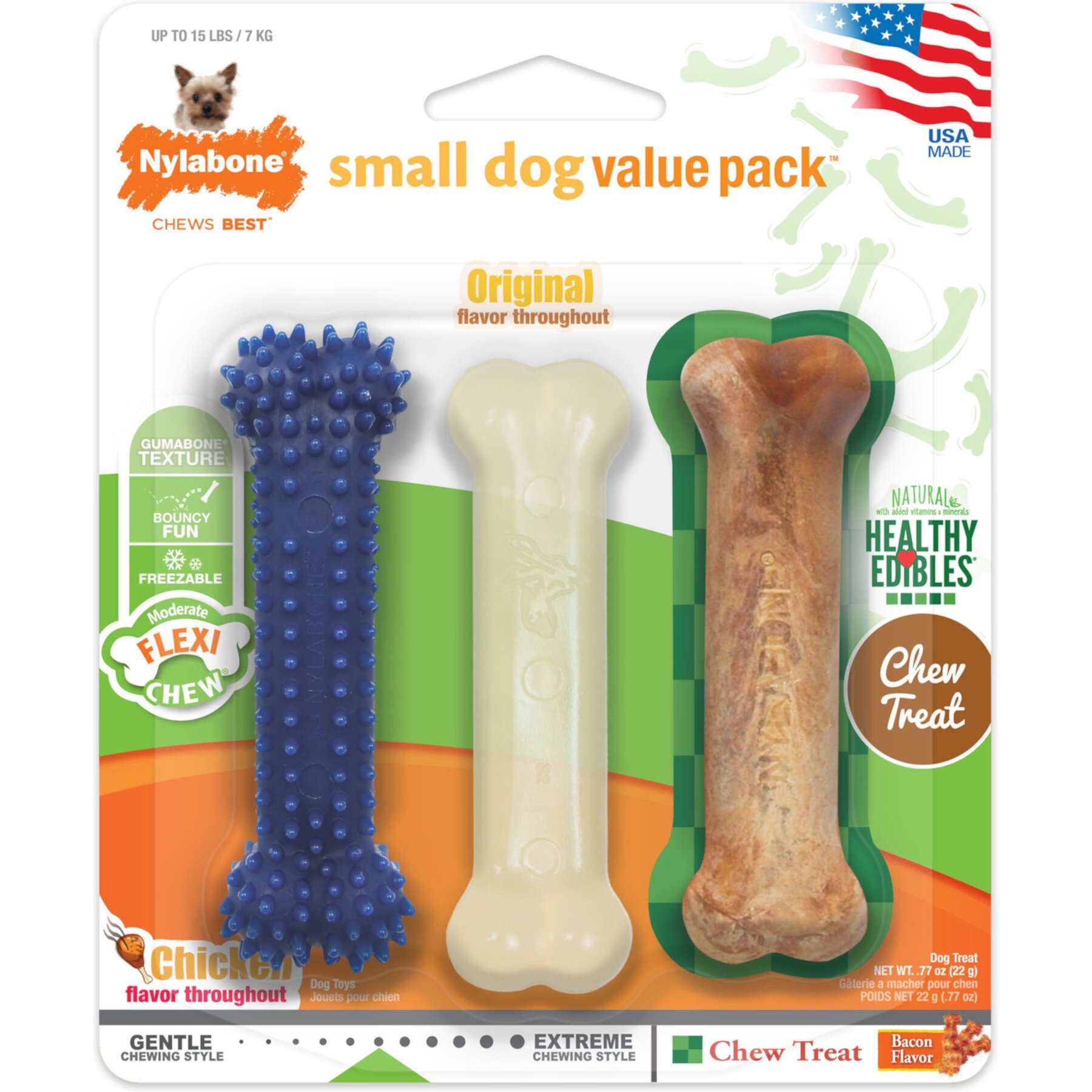 Nylabone Healthy Edible Flexi Chew Value Pack Bacon & Chicken Flavor Dog Chew Toy Nylabone