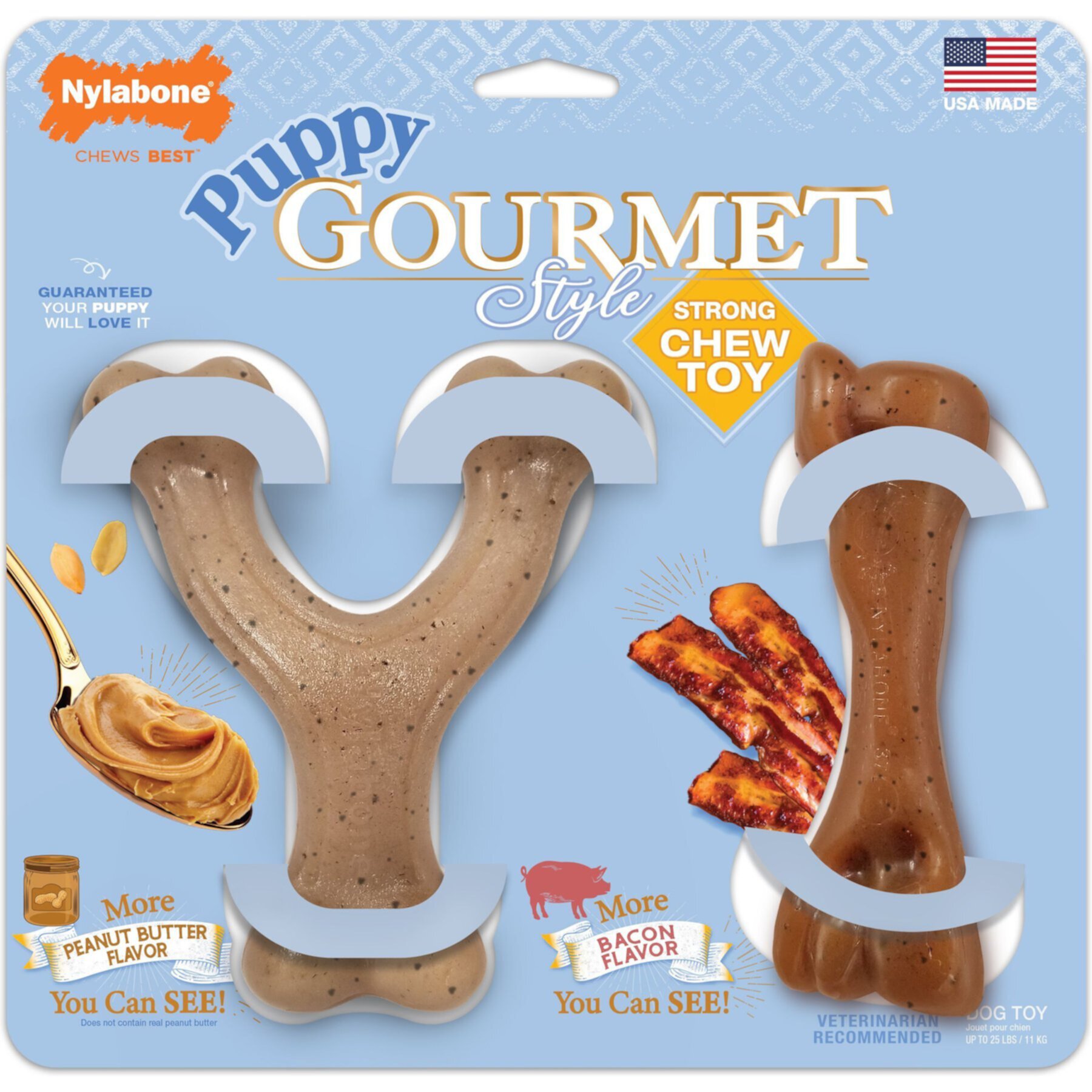 Nylabone Puppy Gourmet Style Strong Chew Bacon & Peanut Butter Dog Toy Bundle Nylabone