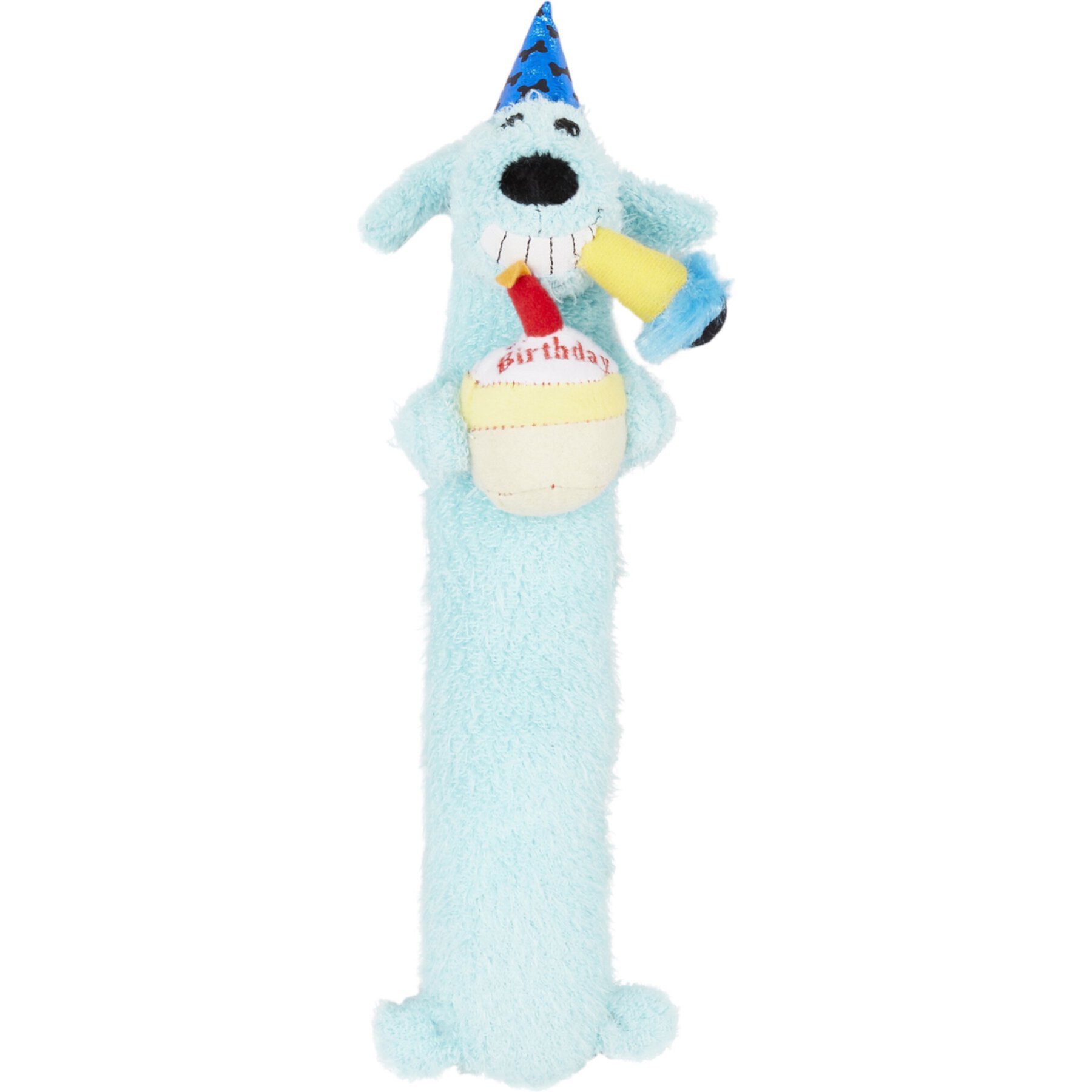 Multipet Loofa Birthday Squeaky Plush Dog Toy, Color Varies Multipet