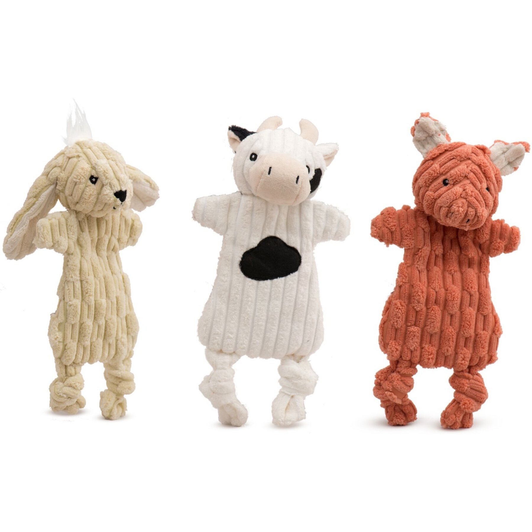 HuggleHounds Barnyard HuggleFlatties Tough Squeaky Plush Dog Toys, Small, 3 count HuggleHounds