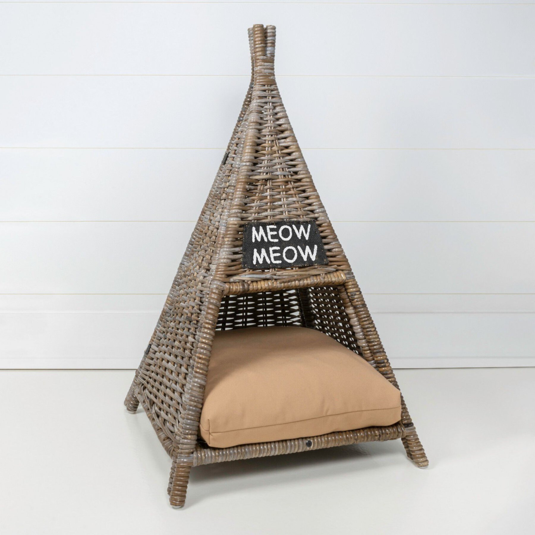 THE LICKER STORE Tiki Tent Coastal Handwoven Rattan Elevated Dog & Cat Bed, Kubu Gray, 20 x 20-in The Licker Store