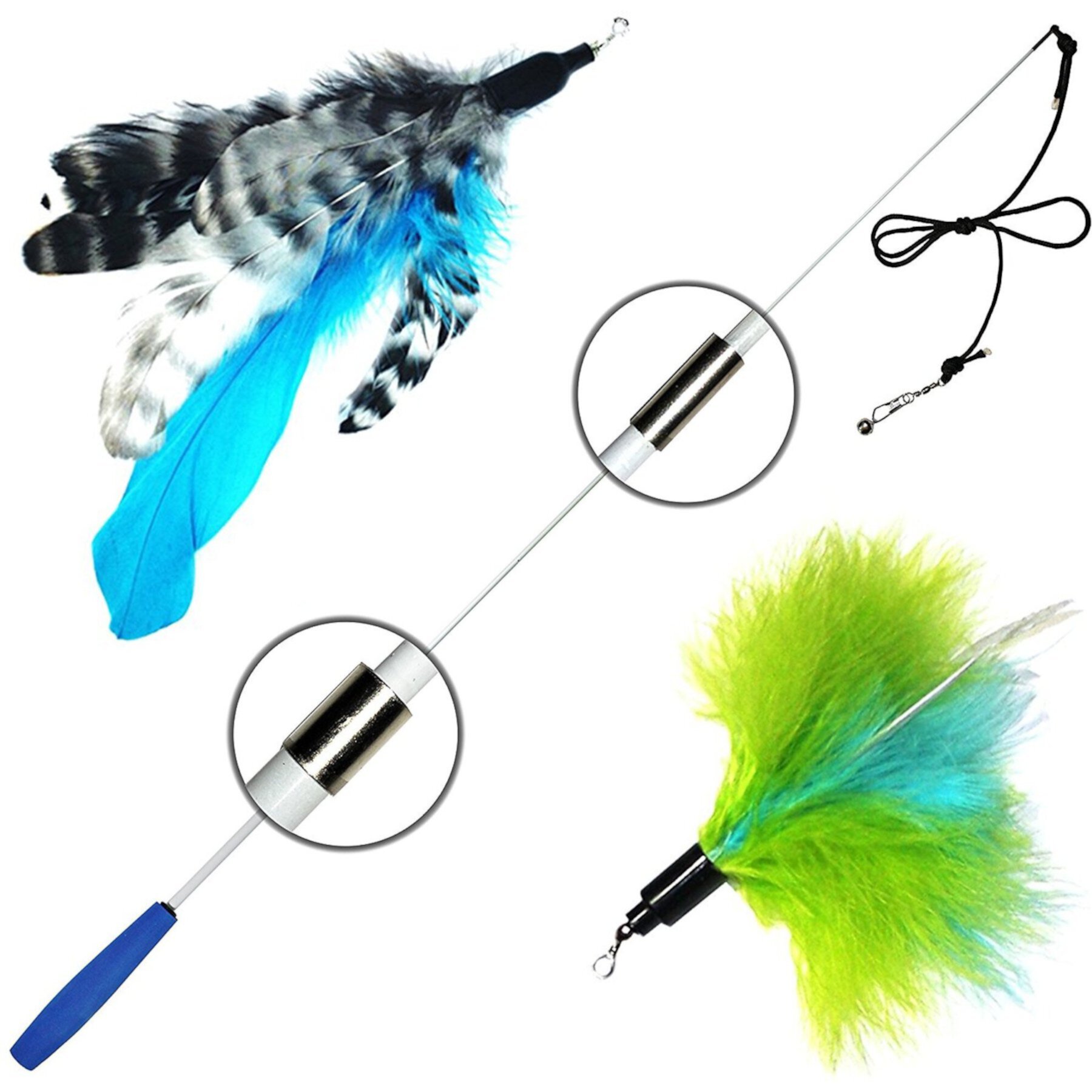 Pet Fit For Life 2 Feather Retractable Wand Cat Toy, Blue & Green Pet Fit For Life