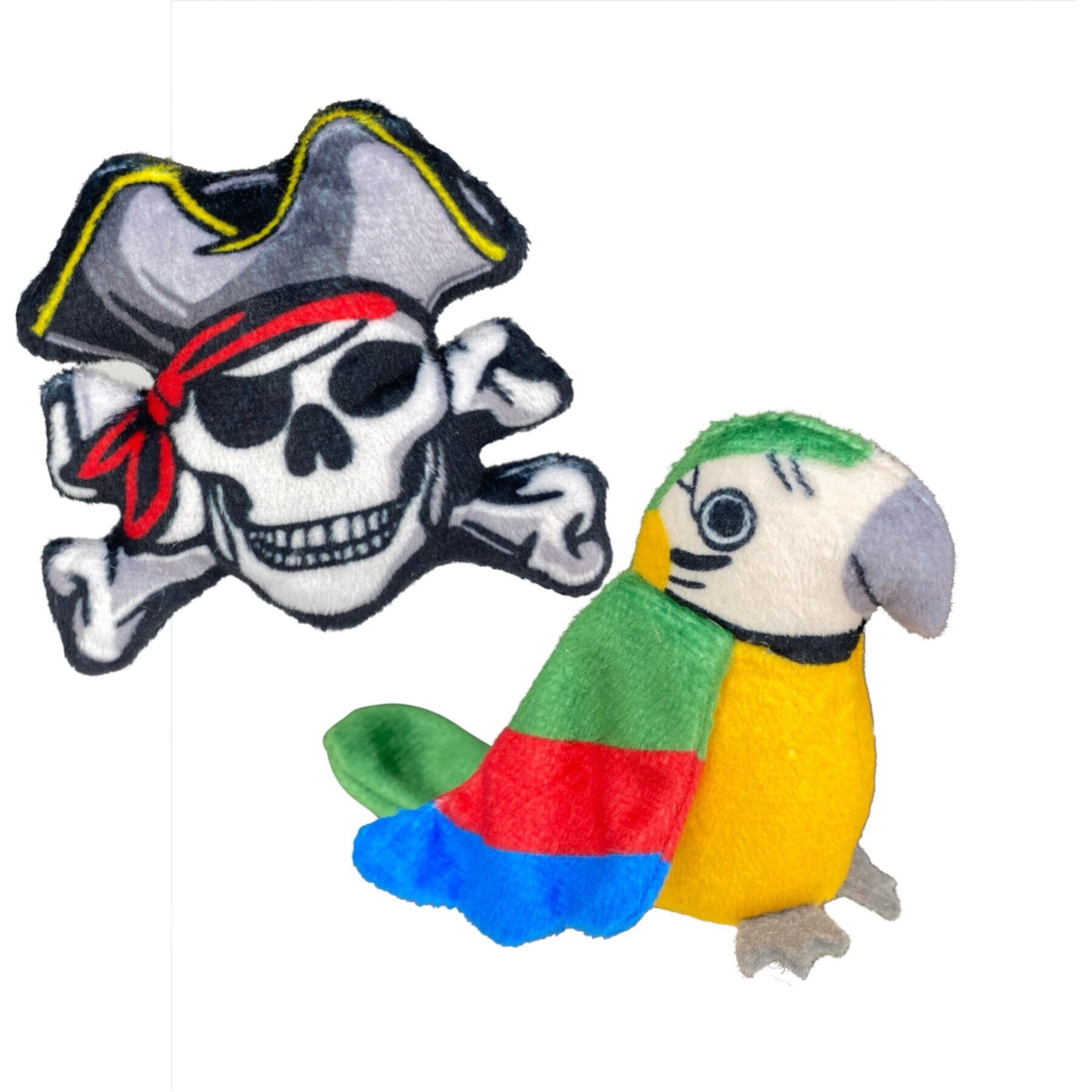 Multipet Margaritaville Pirate Skull & Parrot Plush Cat Toy with Catnip, Multicolor, 2-in Multipet