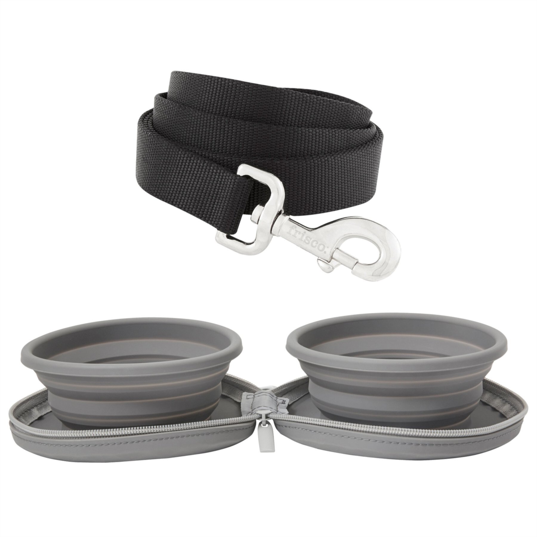 Frisco Solid Nylon Dog Leash & Frisco Travel Collapsible Silicone Dog & Cat Bowl Frisco