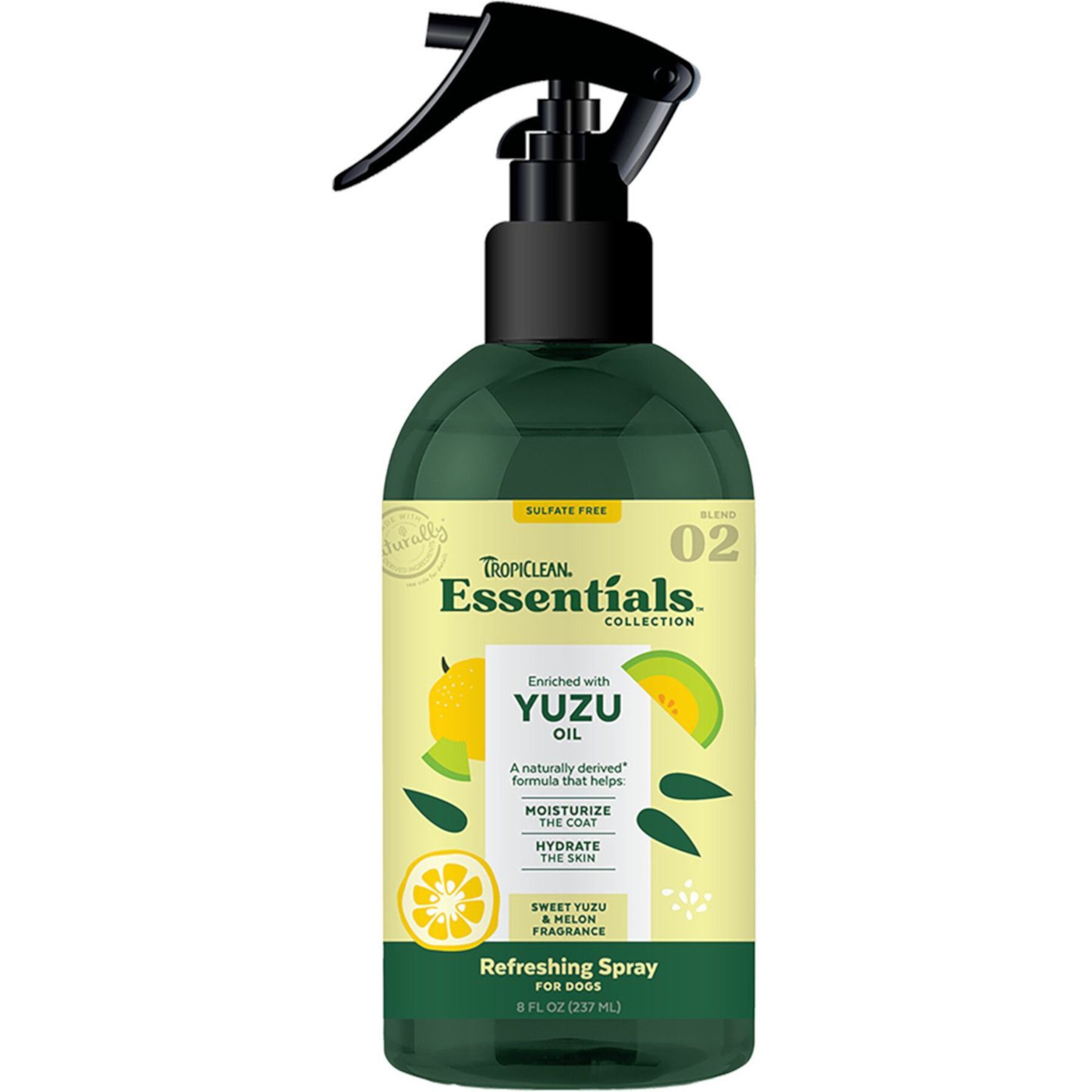 TropiClean Essentials Hydrating Yuzu Fruit Deodorizing Spray for Dogs, 8-fl oz bottle TropiClean