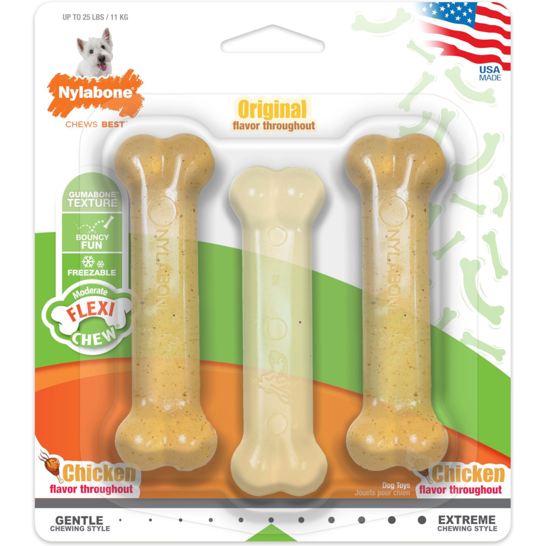 Nylabone FlexiChew Moderate Dog Chew Toys Triple Pack Variety Nylabone