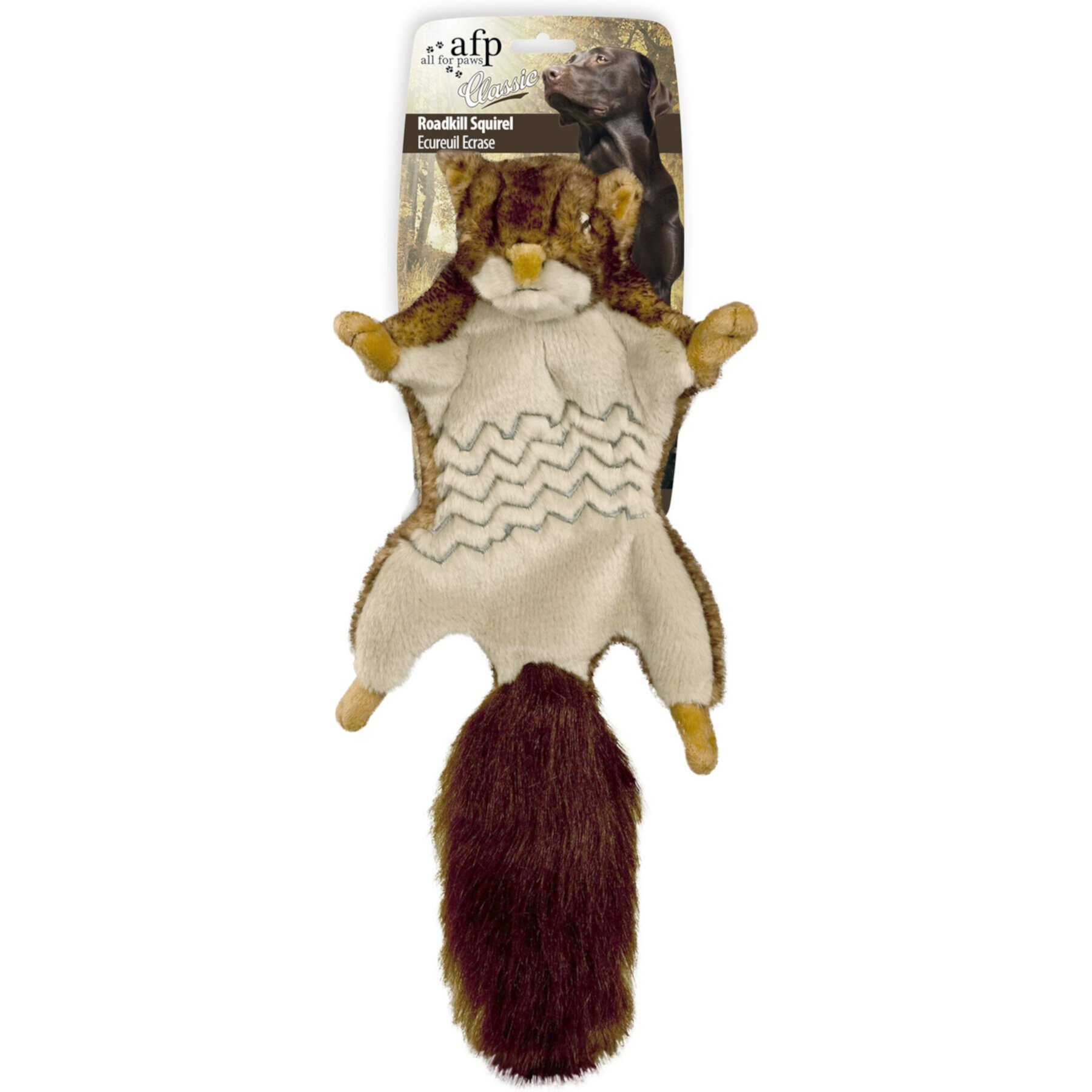 allforpaws Classic Road Kill Mouse Plush Dog Toy, Brown allforpaws