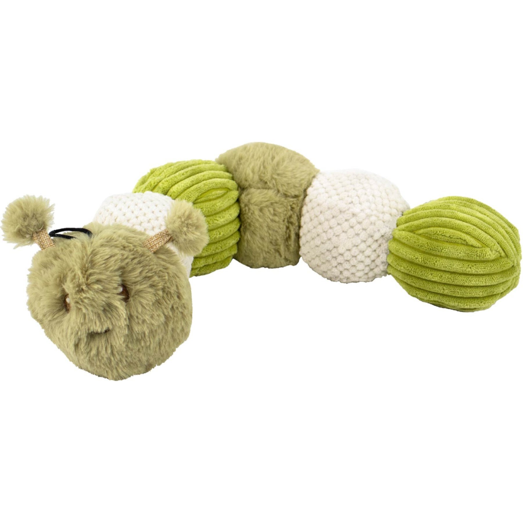 Petique Craig the Tough Hemp Caterpillar Squeaky Plush Dog Toy, Green Petique