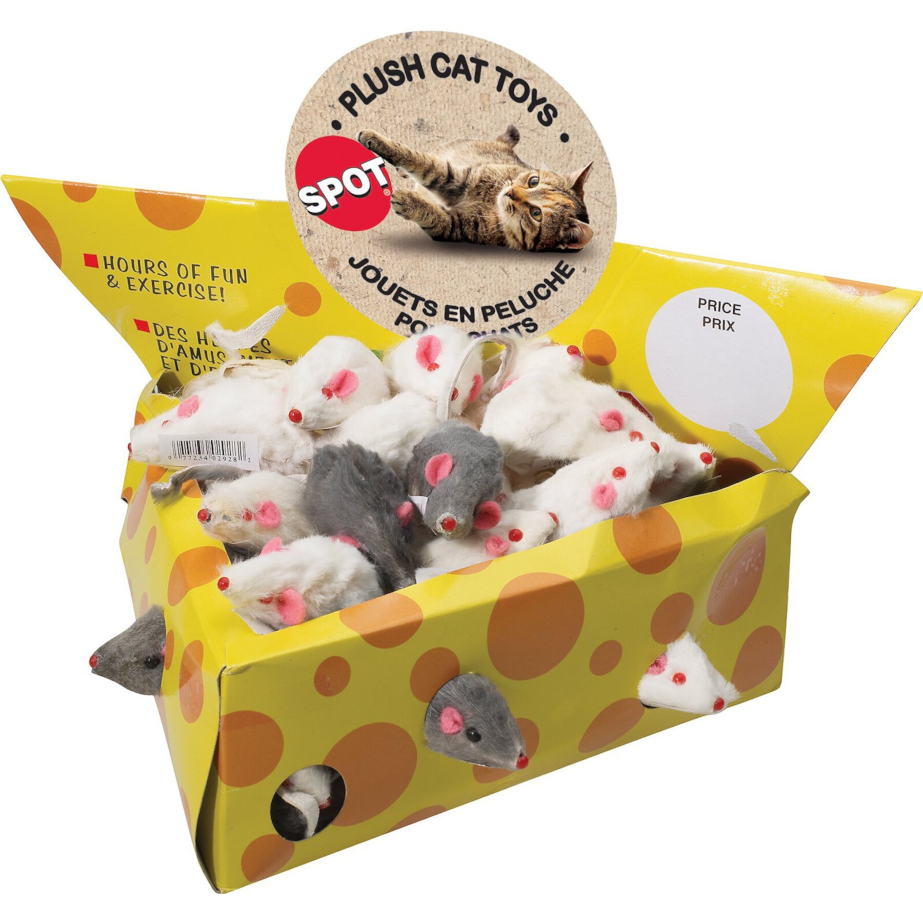 Ethical Pet Plush Mice Cheesebox Cat Toy, 2-in, 60 count Ethical Pet