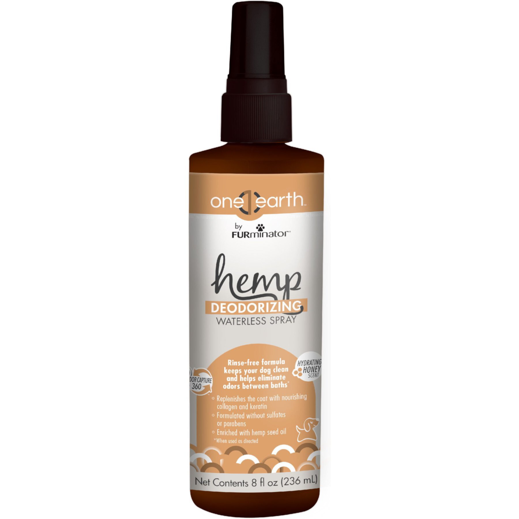 FURminator One Earth Hemp Hydrating Honey Scented Deodorizing Dog Spray, Orange FURminator