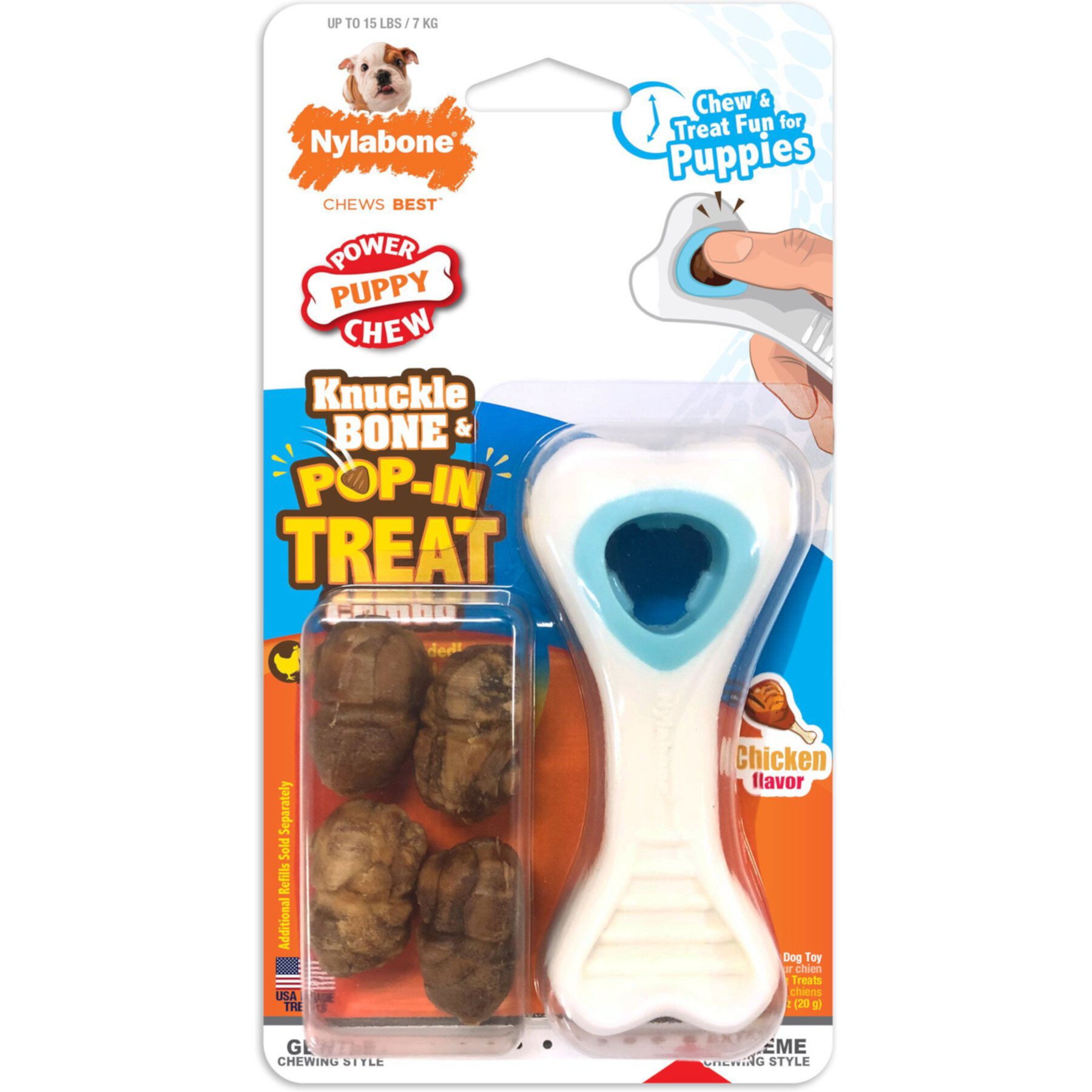 Nylabone Puppy Power Chew Knuckle Bone & Pop-In Puppy Treat Toy Combo Nylabone