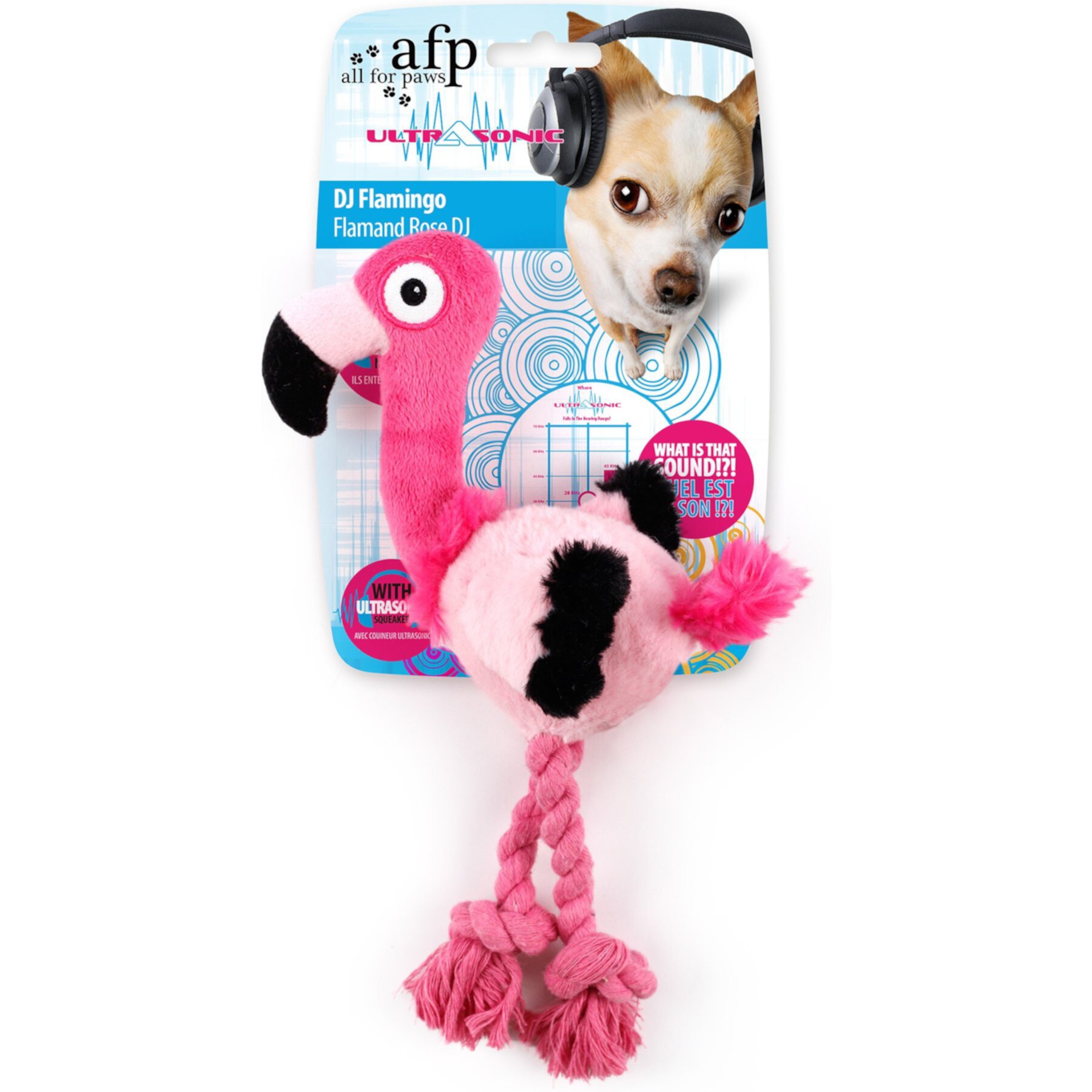 allforpaws Ultrasonic Dj Flamingo Plush Dog Toy, Pink allforpaws