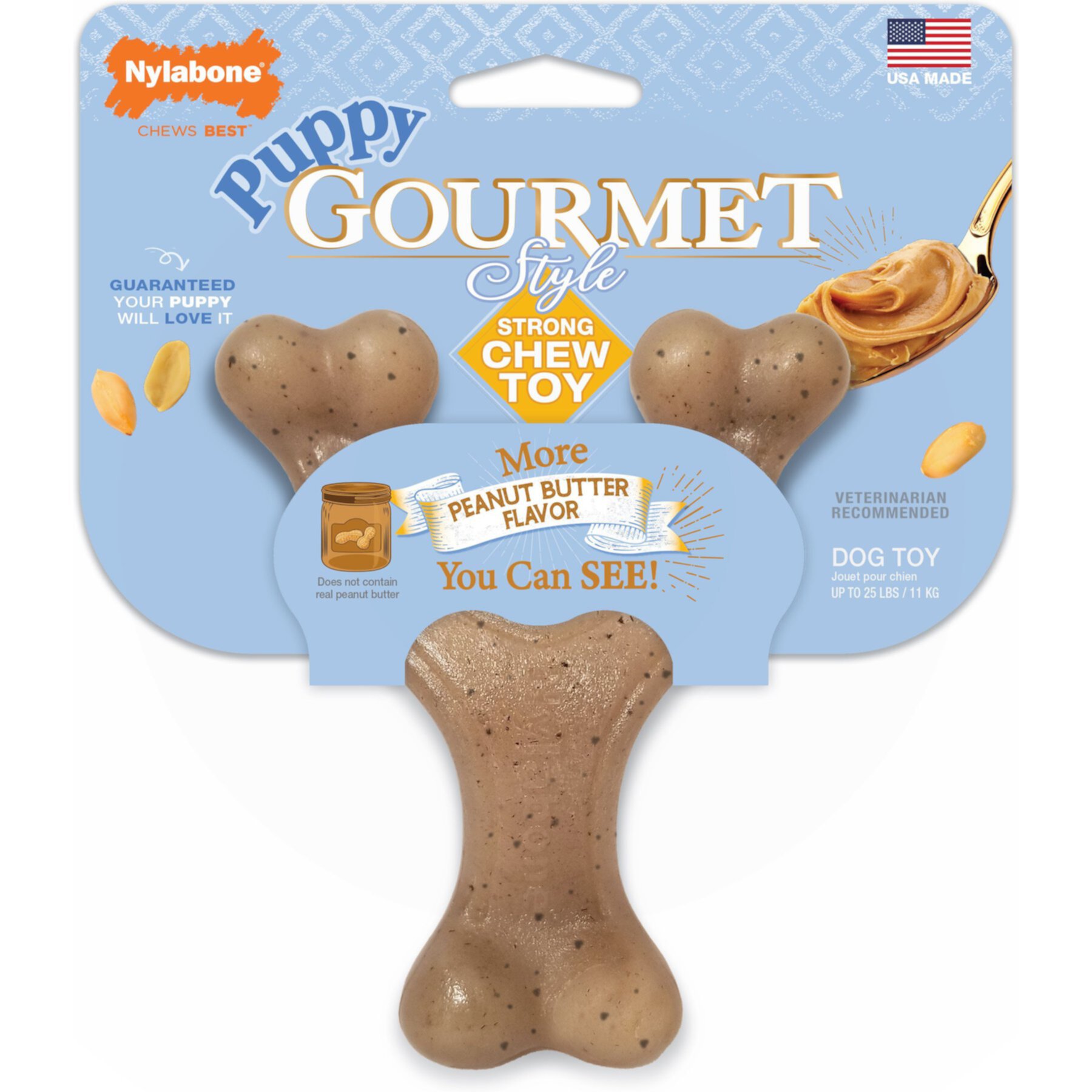 Nylabone Puppy Gourmet Style Strong Chew Wishbone Peanut Butter Dog Toy, Brown, Small/Regular Nylabone