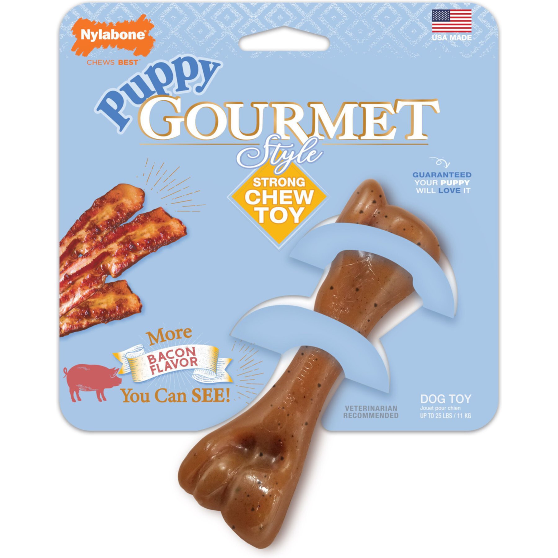 Nylabone Puppy Gourmet Style Strong Chew Femur Bacon Flavored Dog Toy, Brown, Small Nylabone