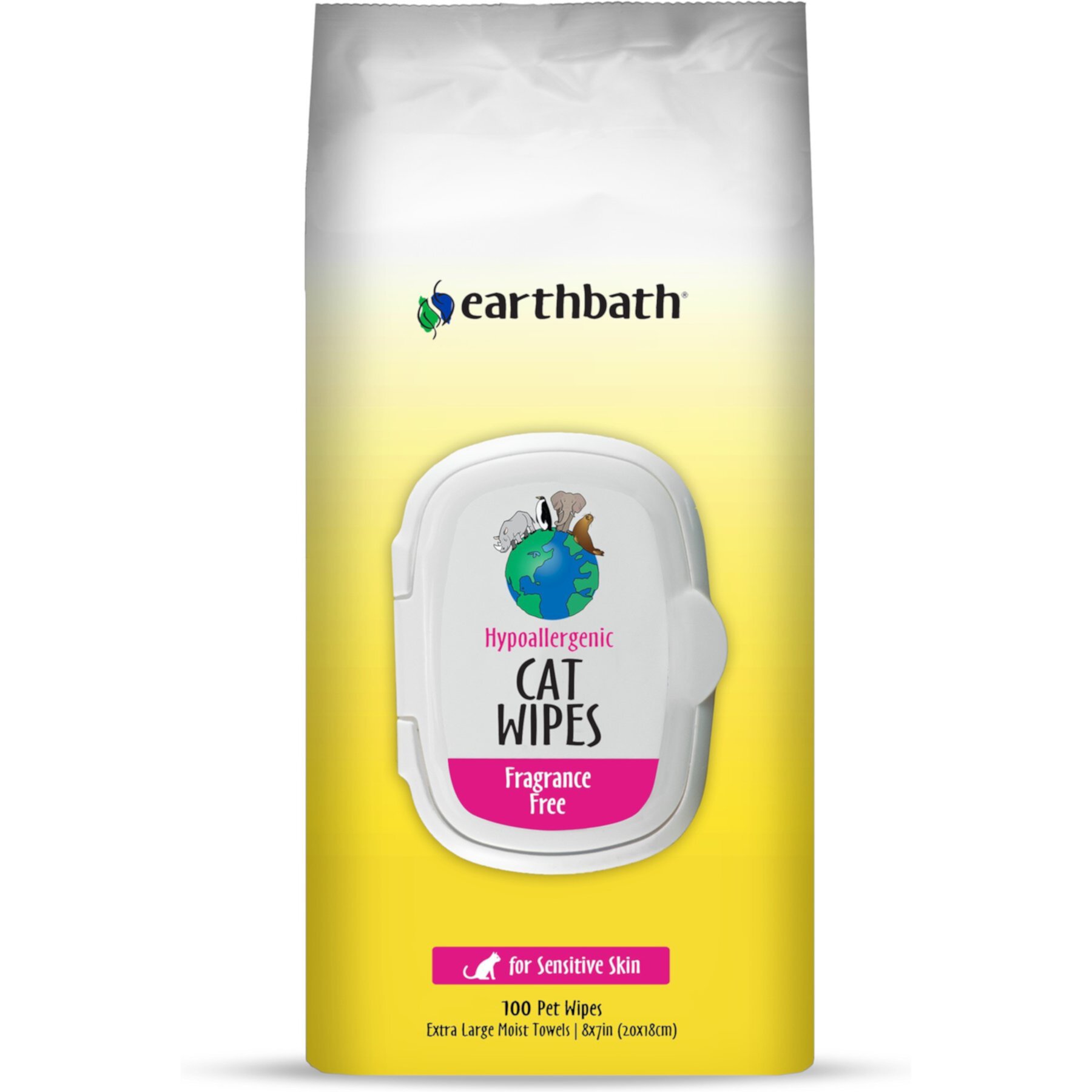 Earthbath Hypo-Allergenic Fragrance Free Cat Grooming Wipes, 100 count earthbath