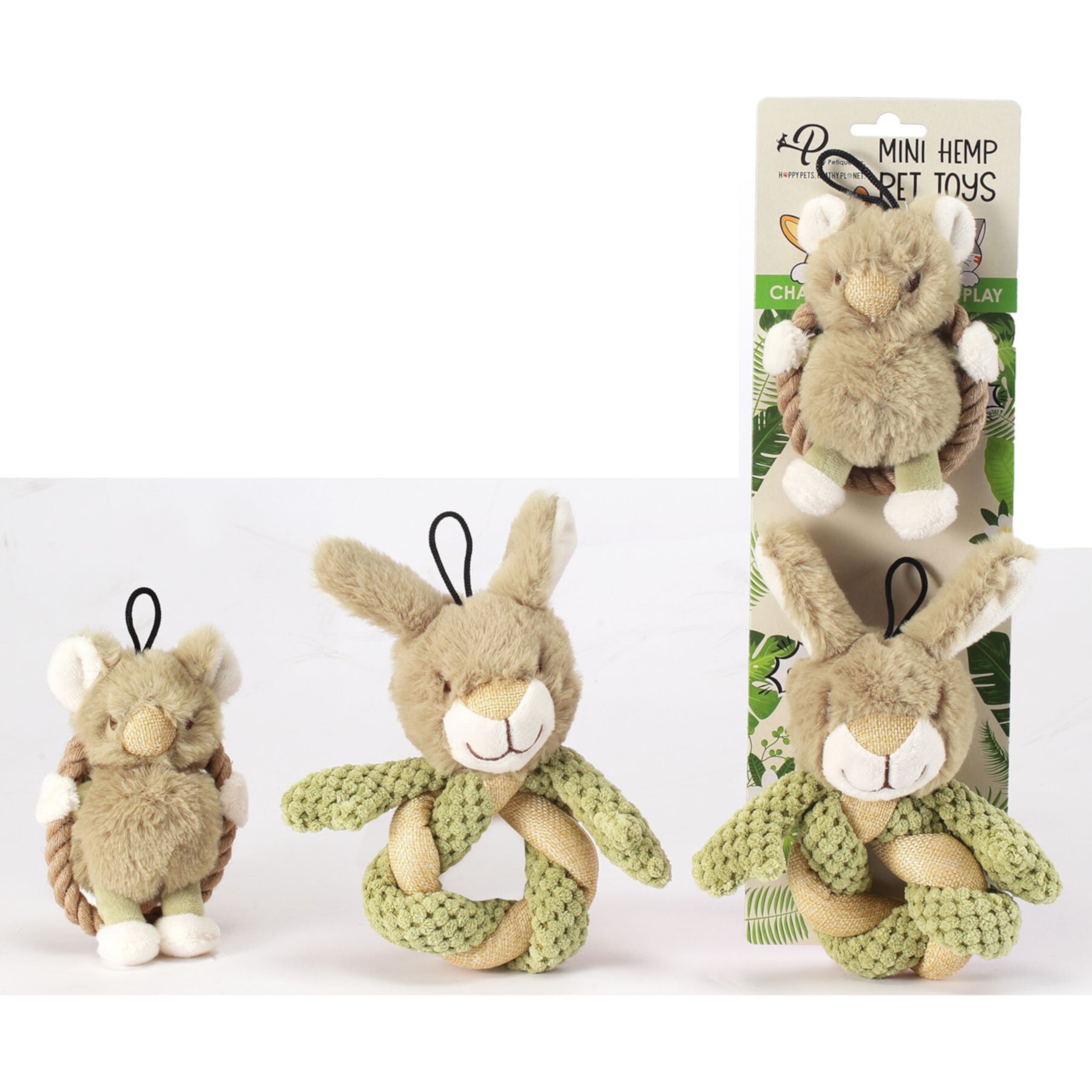 Petique Mini Hula Hemp Koala & Bunny Twist Plush Dog Toy, 2 count Petique