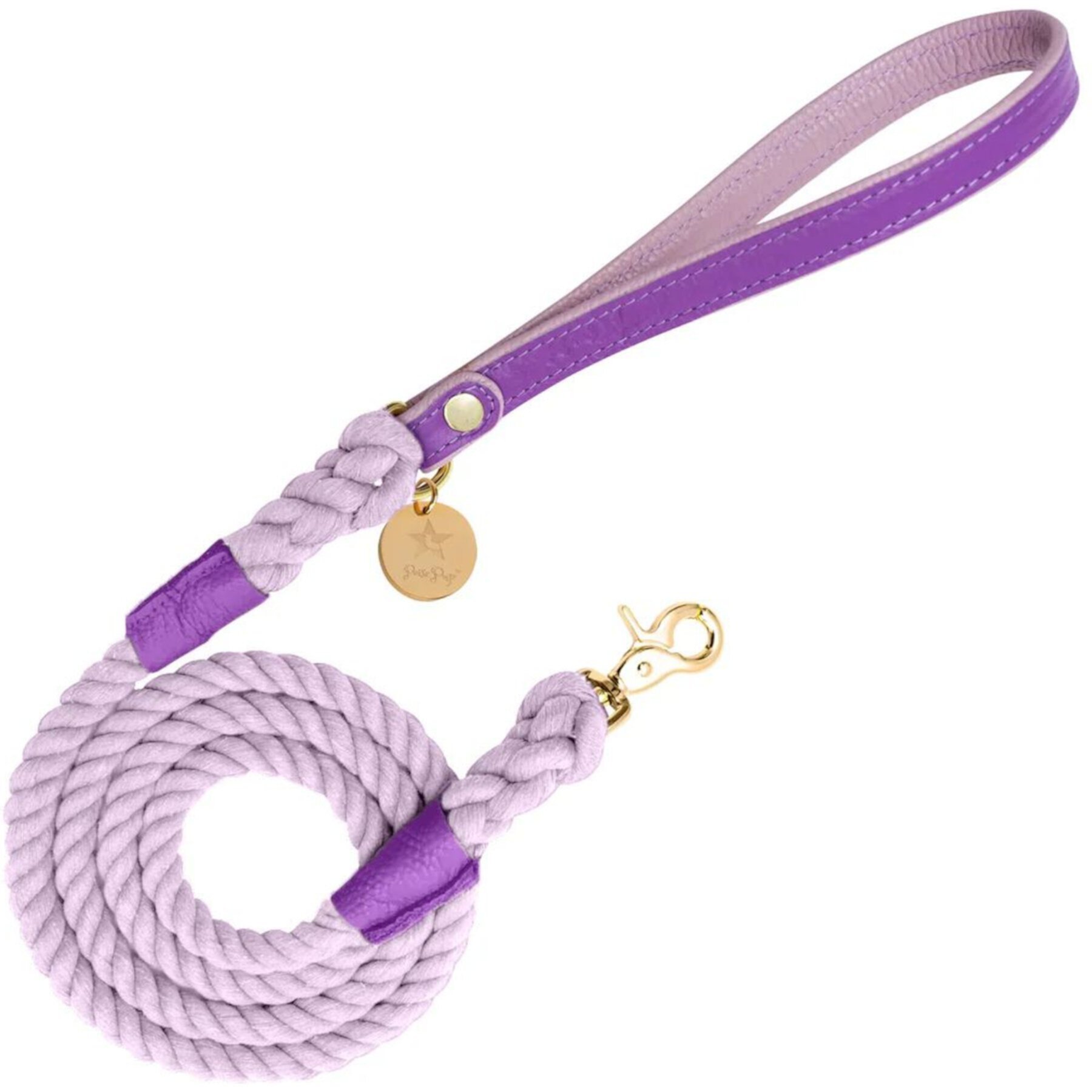 PoisePup Lavish Lavender Leather Handle Rope Dog Leash, Purple/Lilac, 5-ft long, 1/2-in wide PoisePup