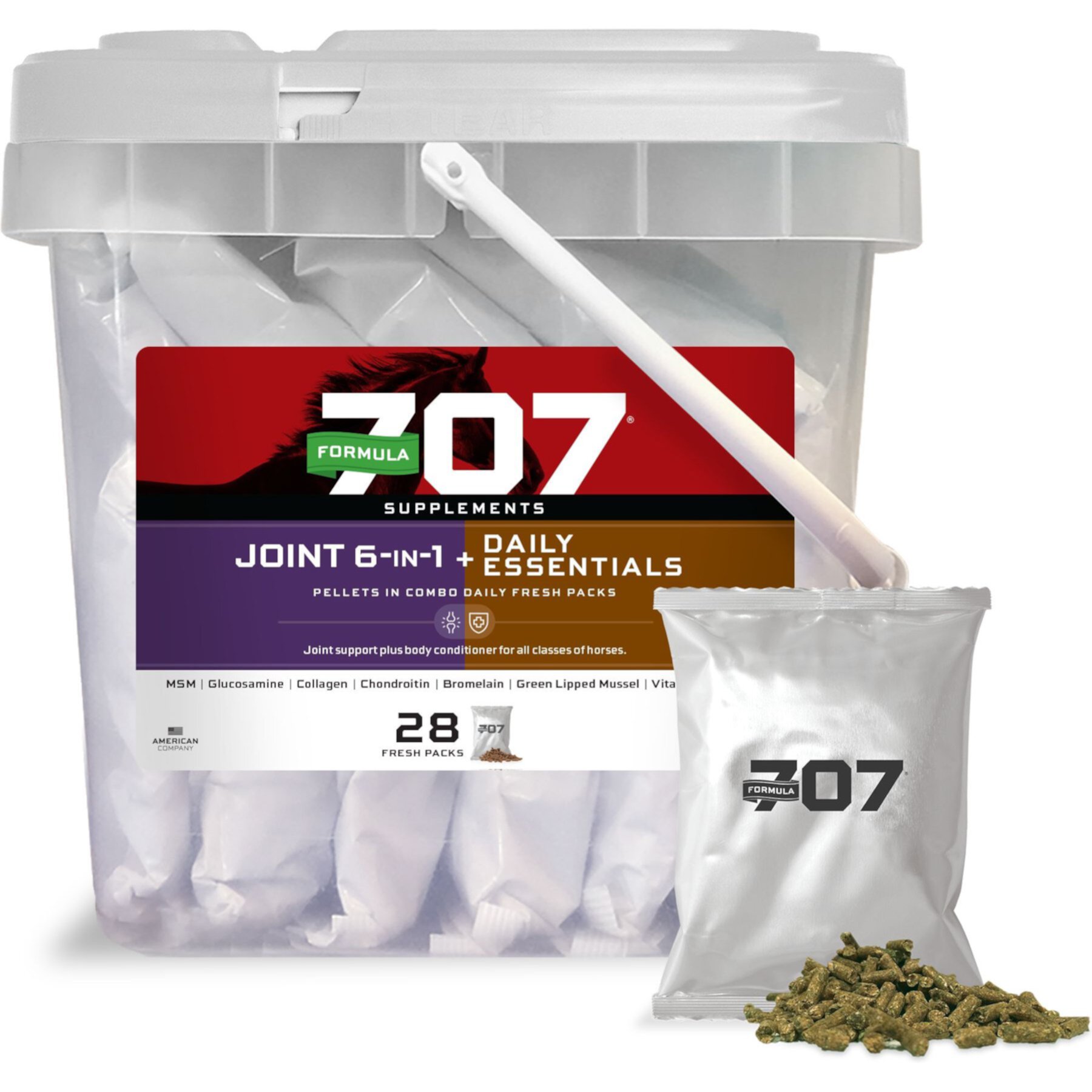 Formula 707 Joint 6-in-1 & Daily Essentials Pellets Hay Flavor Horse Supplement, 28 count Formula 707