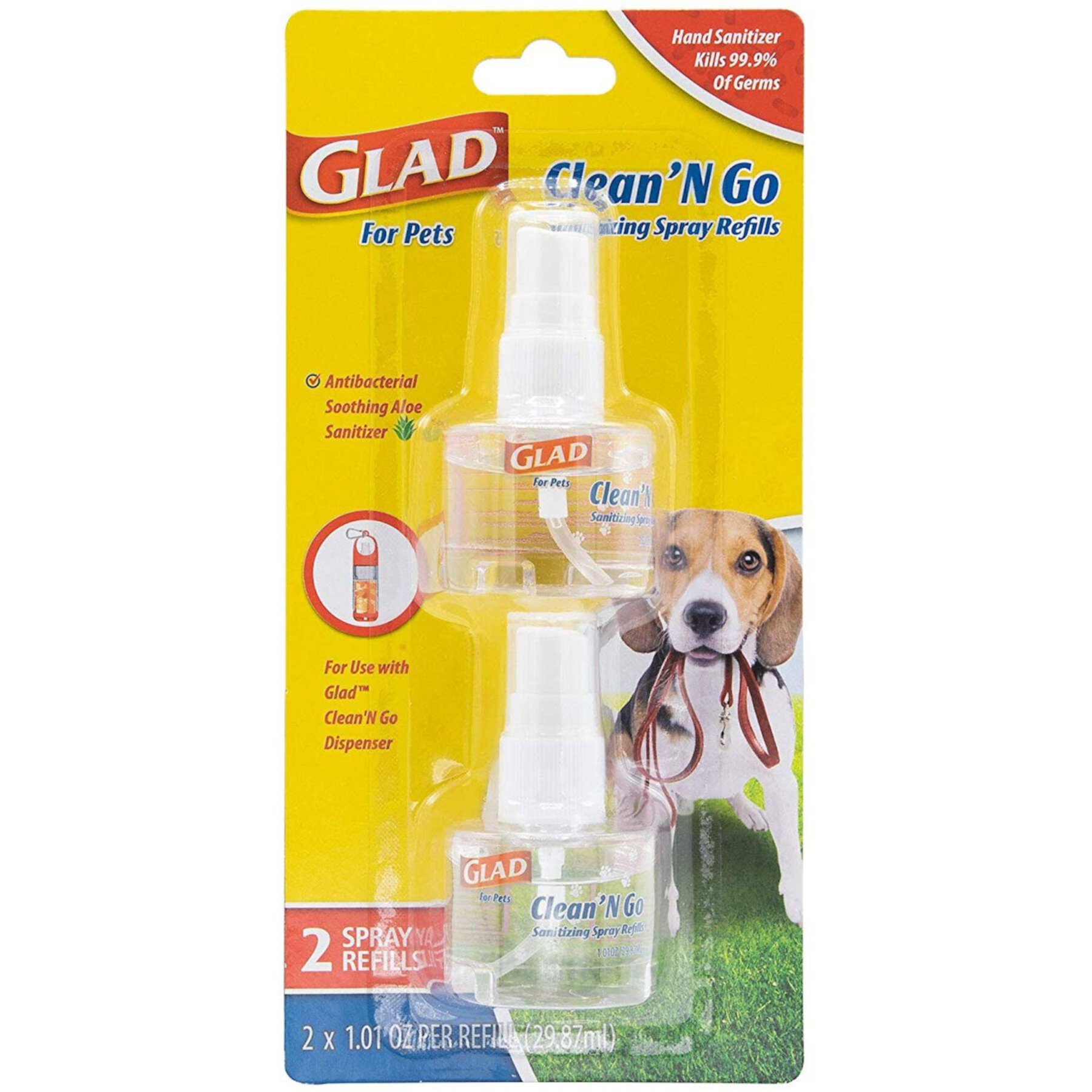 Glad For Pets Dog Poop Bag Dispenser Sanitizing Spray Refills, 2 count Glad