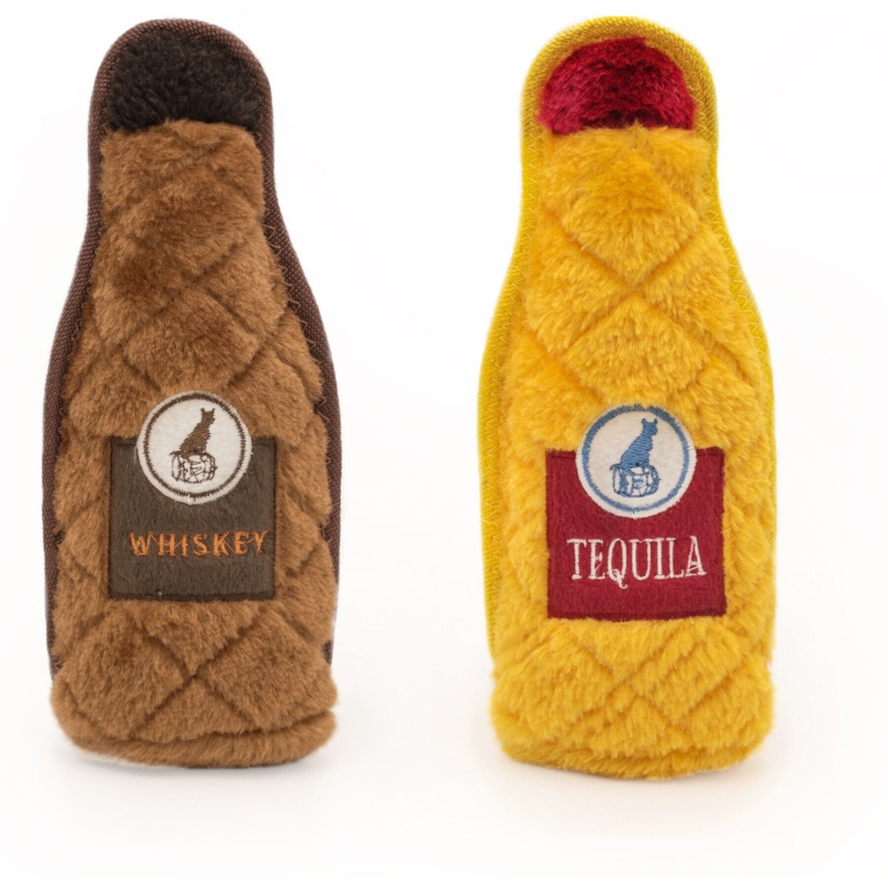 ZippyPaws Z-Stitch Happy Hour Crusherz Whiskey & Tequila Dog Plush Toy, Brown/Yellow, 2 count Zippypaws