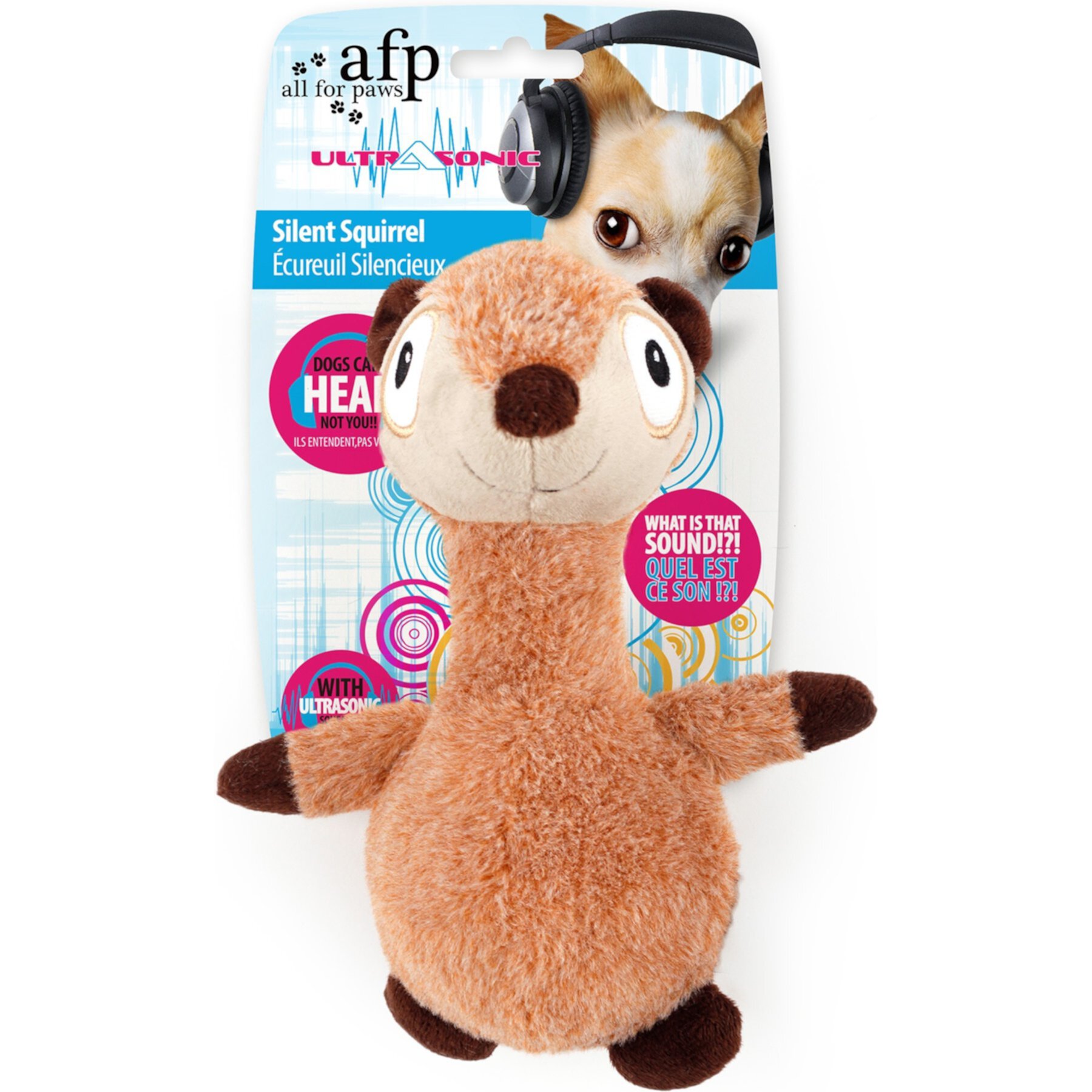 allforpaws Ultrasonic Silent Squirrel Plush Dog Toy, Brown allforpaws