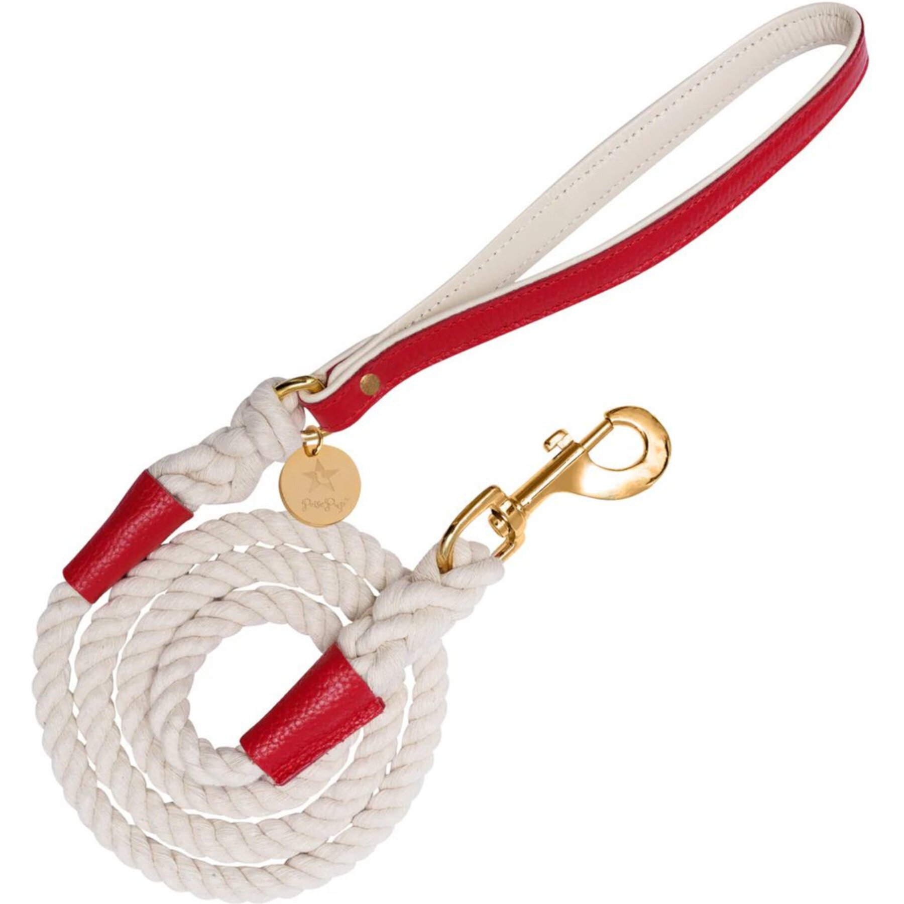 PoisePup Melting Hearts Leather Handle Rope Dog Leash, White/Red, 5-ft long, 1/2-in wide PoisePup