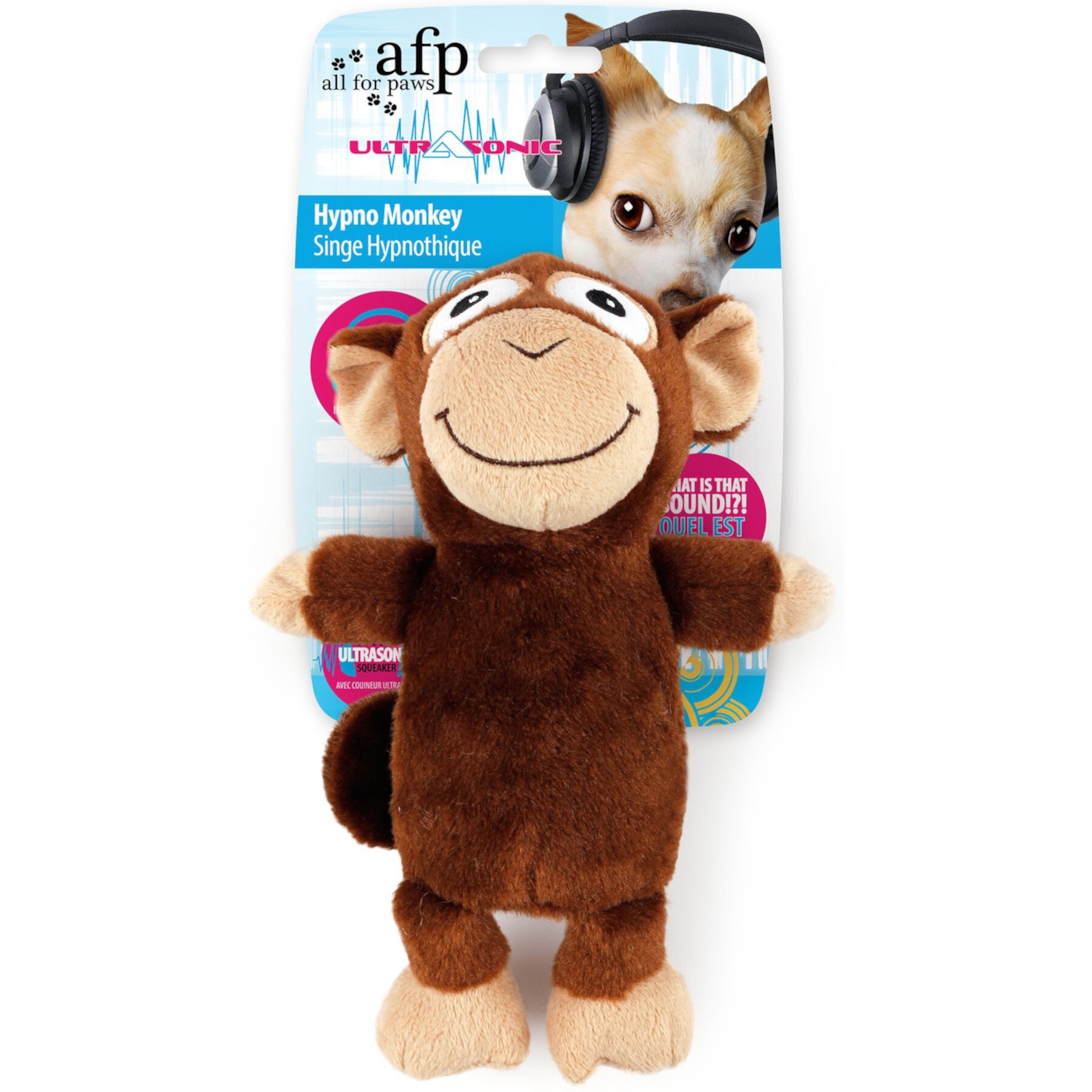 allforpaws Ultrasonic Hypno Monkey Plush Dog Toy, Brown allforpaws