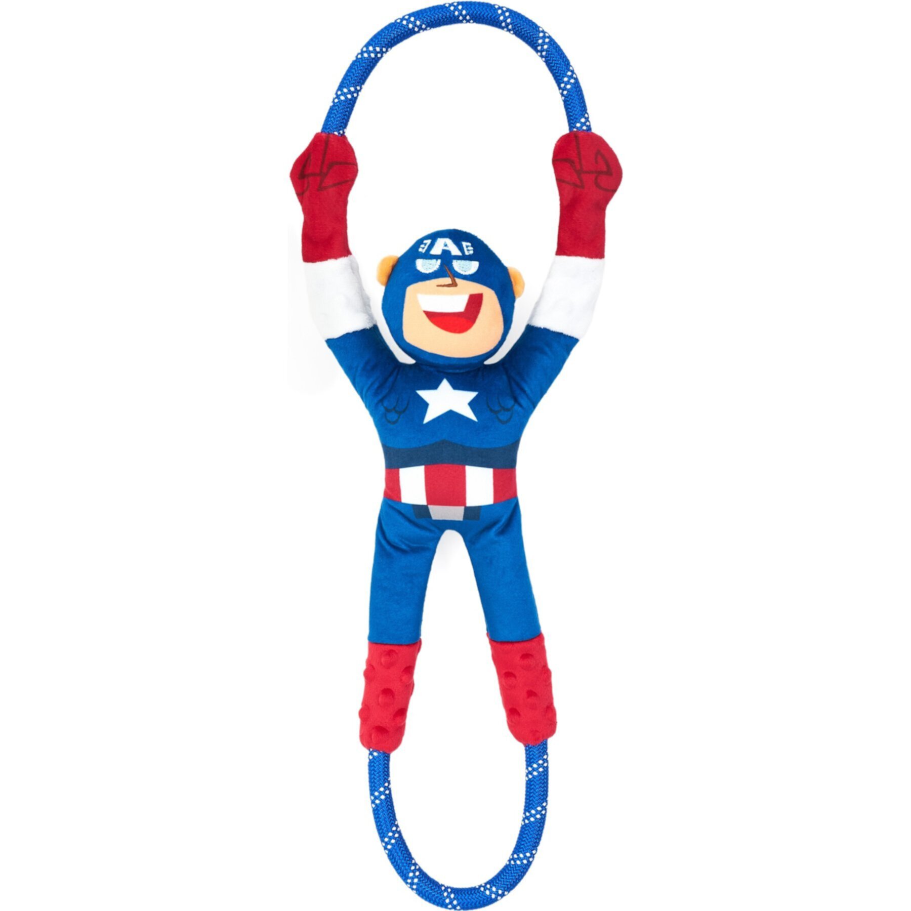 ZippyPaws Marvel RopeTugz Captain America Dog Plush Toy, Blue Zippypaws