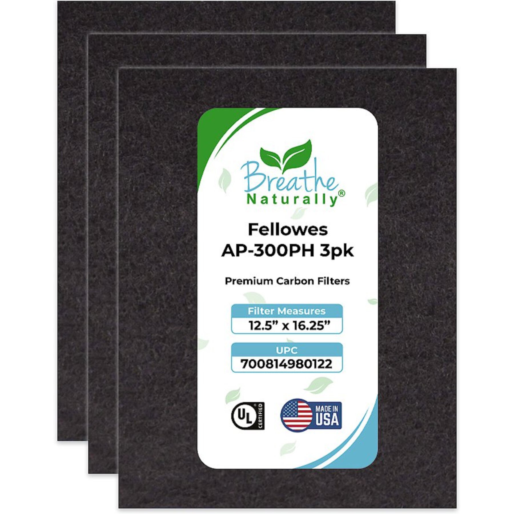 Breathe Naturally Replacement Carbon Prefilters for Fellowes AP-300PH Series Air Purifiers, 3 count Breathe Naturally