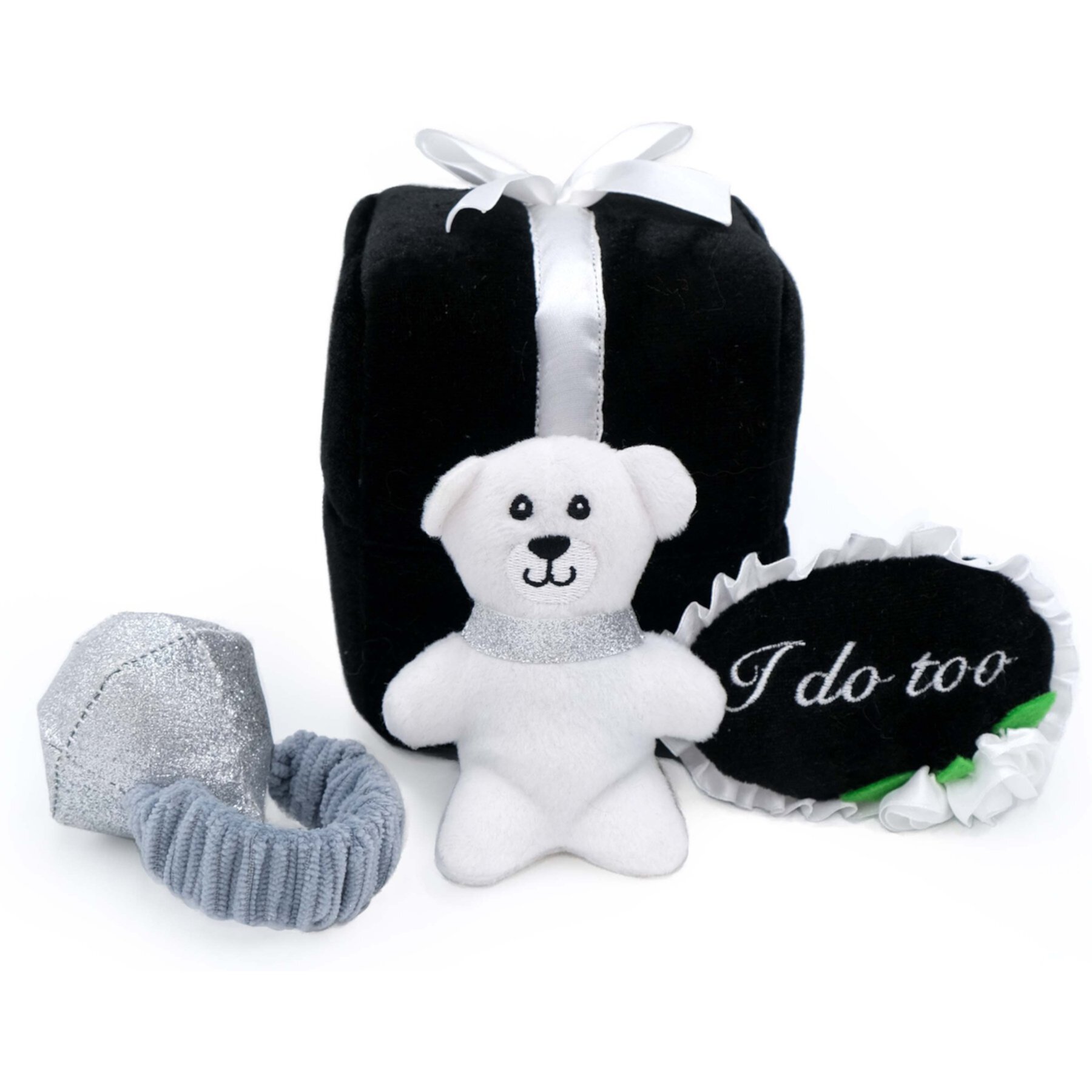 ZippyPaws Zippy Burrow Wedding Ring Box Dog Plush Toy, White/Black Zippypaws