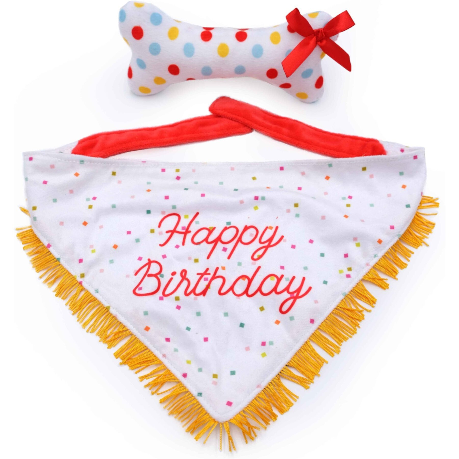 ZippyPaws Birthday Bandana & Bone Dog Plush Toy, White/Red, 2 count Zippypaws