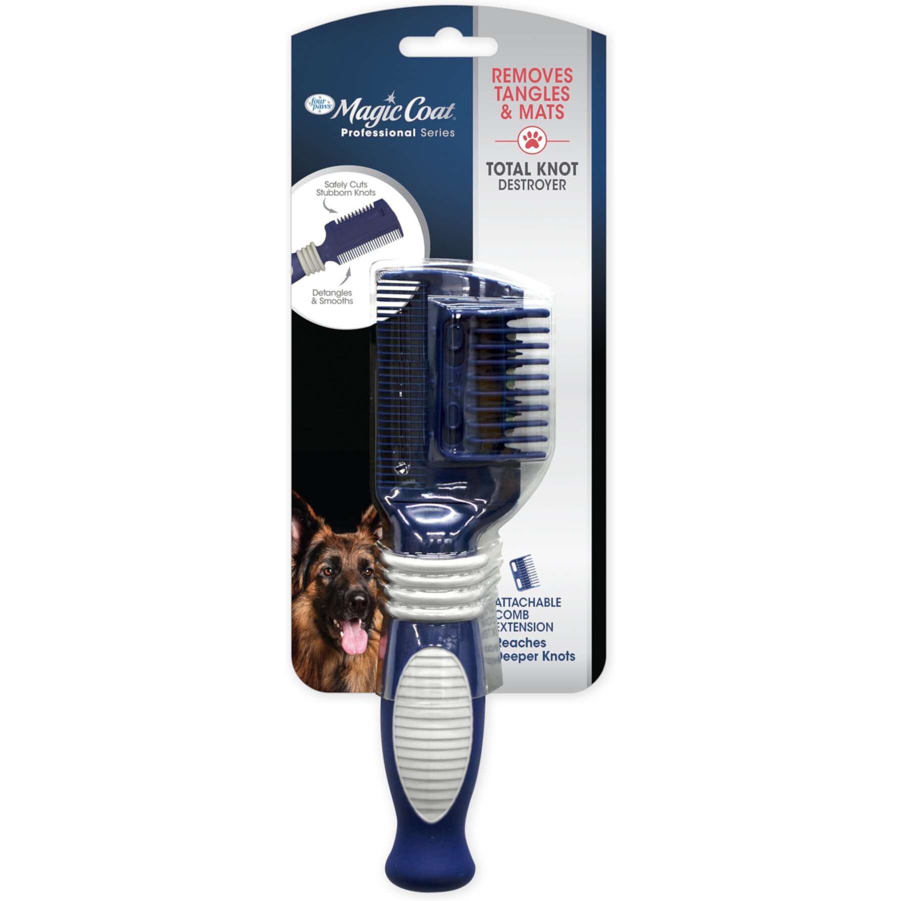 Four Paws Magic Coat Professional Series 3-in-1 Knot Remover Rake & Comb for Dogs & Cats, Blue Four Paws