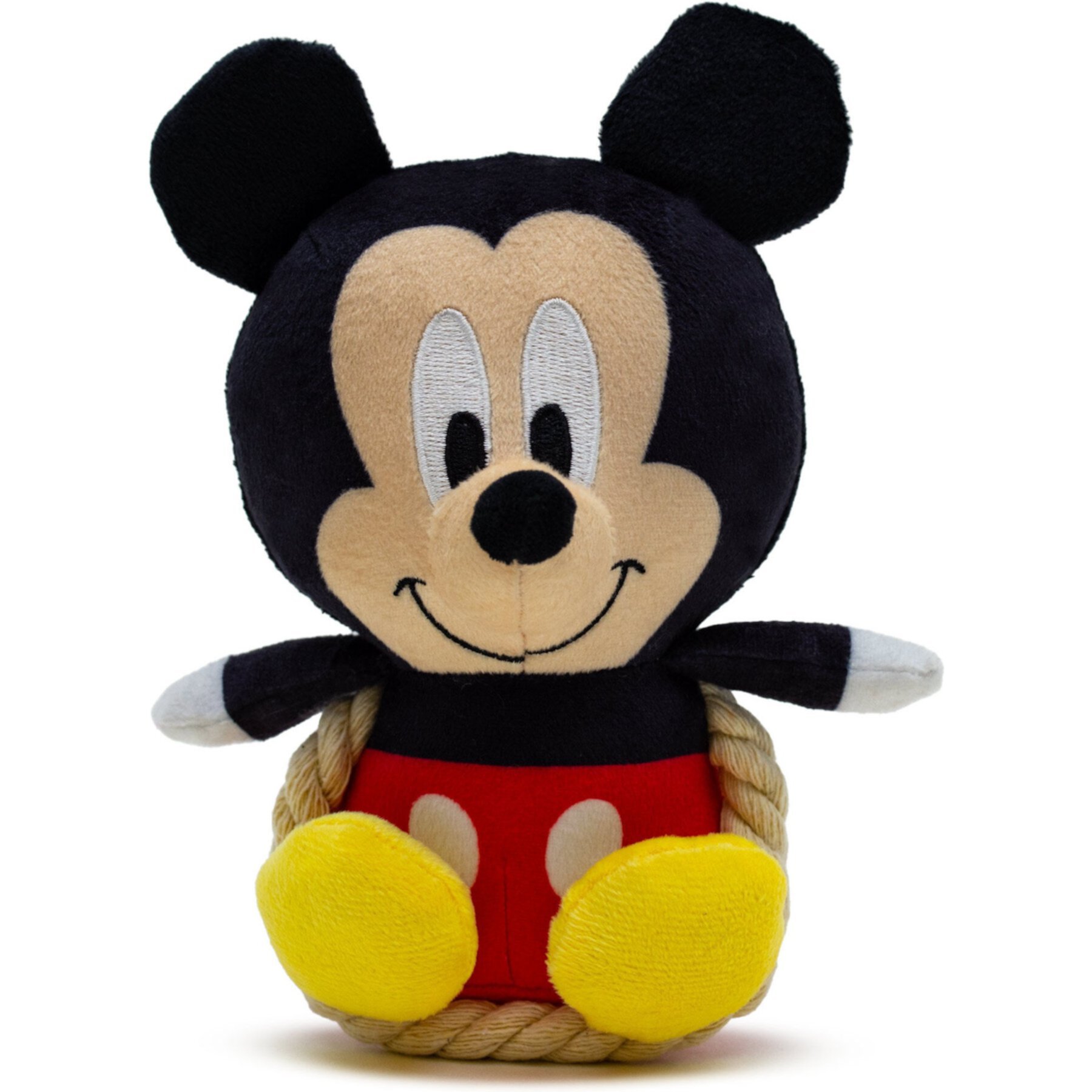 Buckle-Down Disney Mickey Mouse Chibi Sitting with Rope Squeaky Plush Dog Toy, Black Buckle-Down