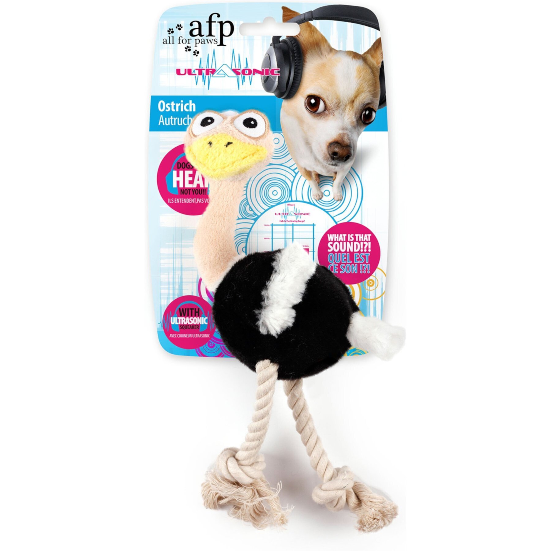 allforpaws Ultrasonic Ostrich Plush Dog Toy, Black, Small allforpaws