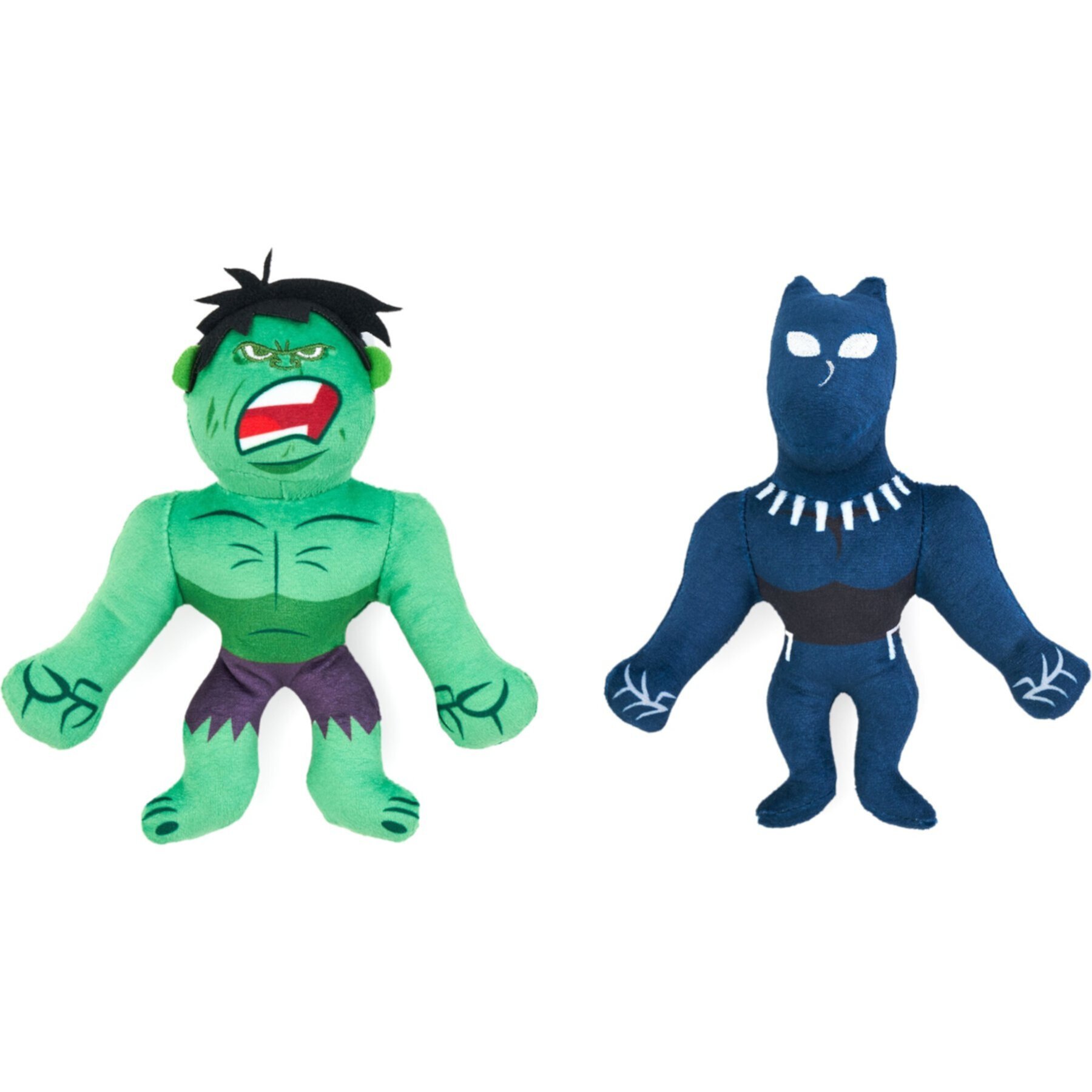 ZippyPaws Marvel Hulk & Black Panther Dog Plush Toy, Green/Blue, 2 count Zippypaws