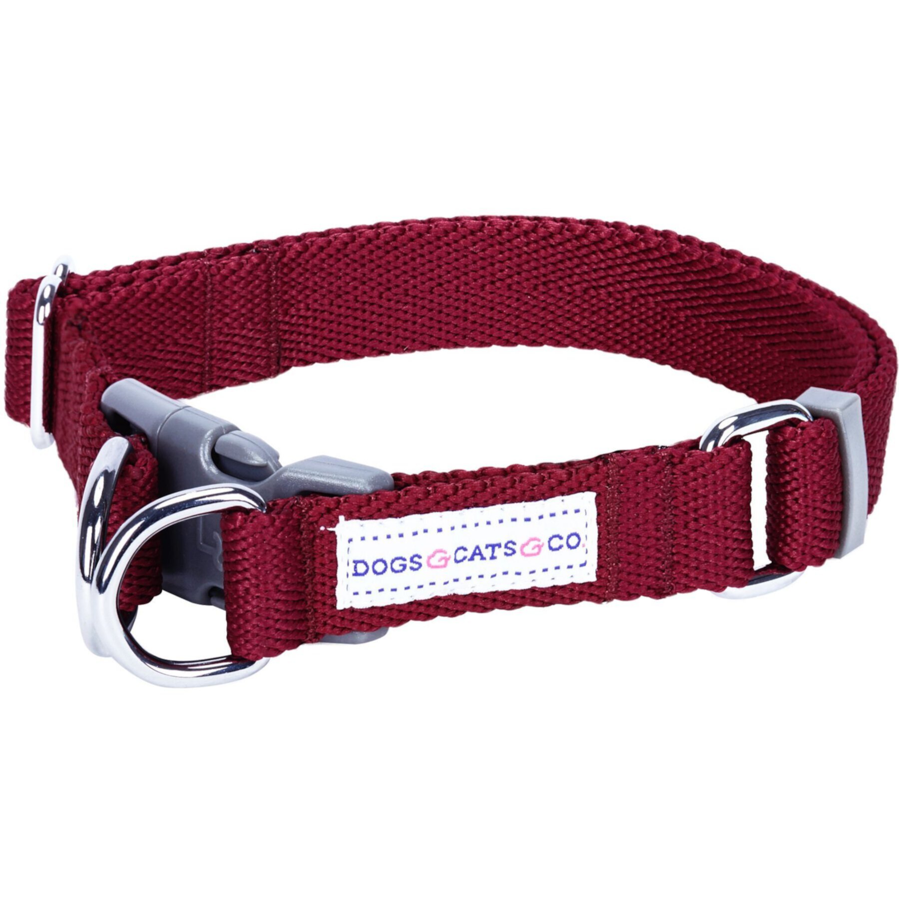 Dogs & Cats & Co. Classic Double D-Ring Safety Polyester Dog Collar, Burgundy, Large: 26-in neck, 1-in wide Dogs & Cats & Co.